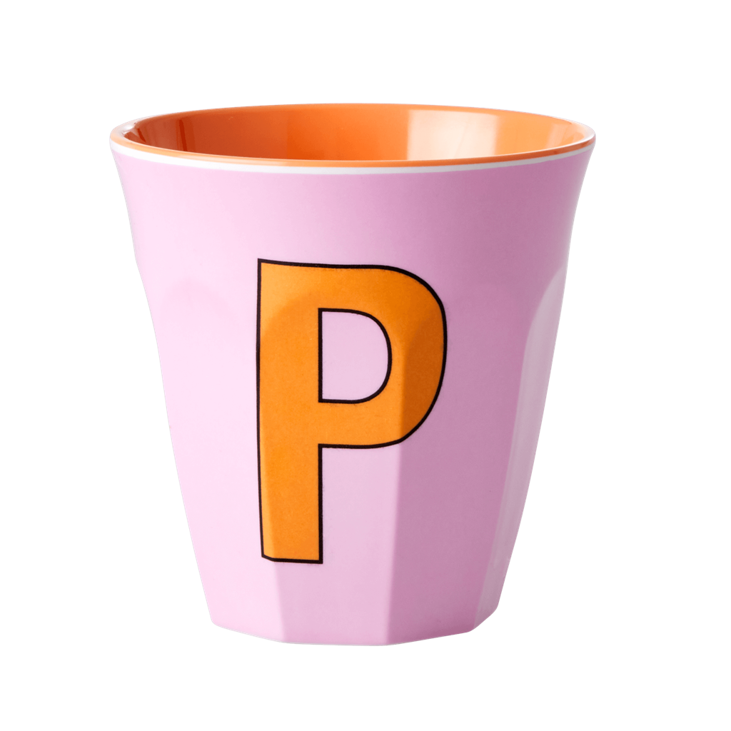 Two Melamine Cups - Medium with Alphabet in Pinkish Colors | Letter P