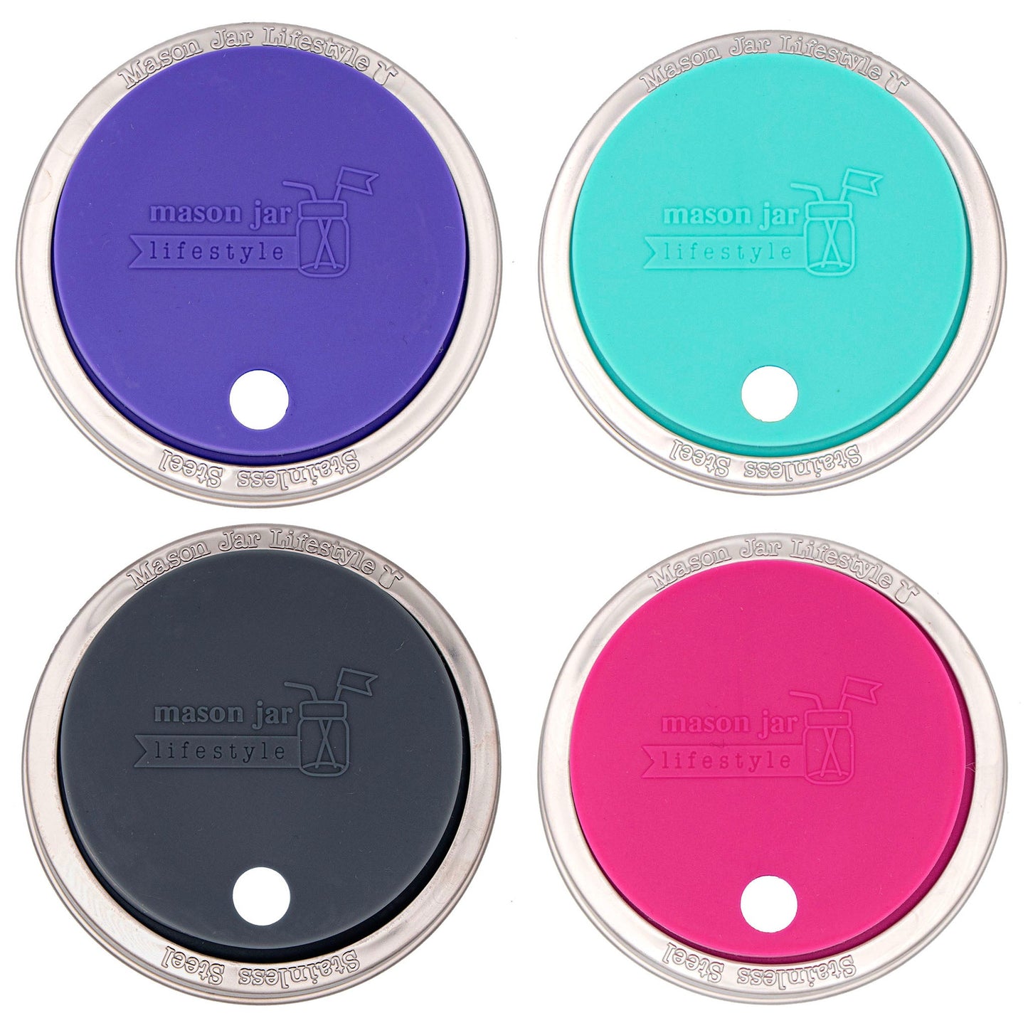 Silicone Straw Hole Tumbler with Stainless Steel Band for Mason Jars - Concordia Style Boutique