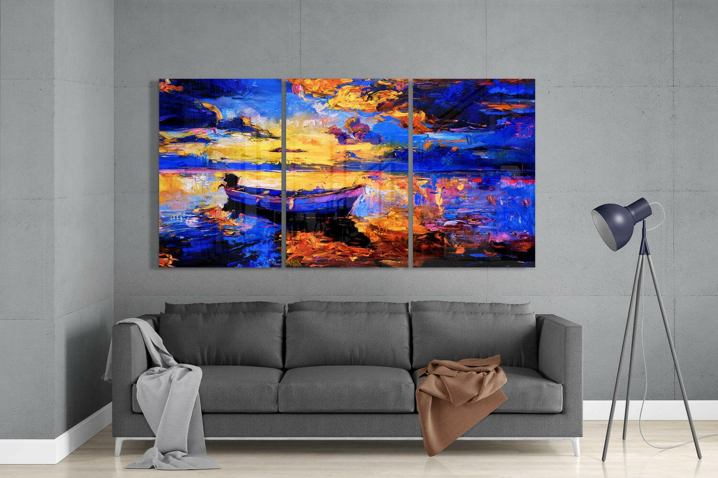 Boat at Sunset Mega Glass Wall Art