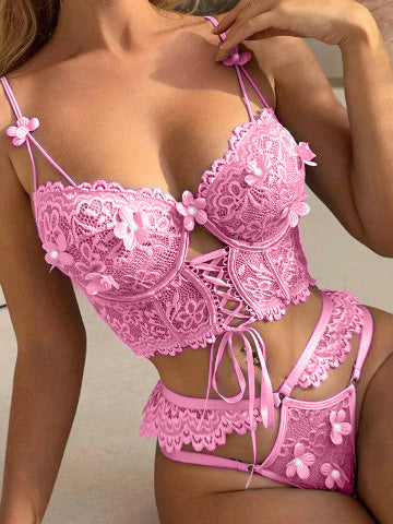 Pink Pearls Small Flower Lace Lingerie Set - Concordia Style Boutique