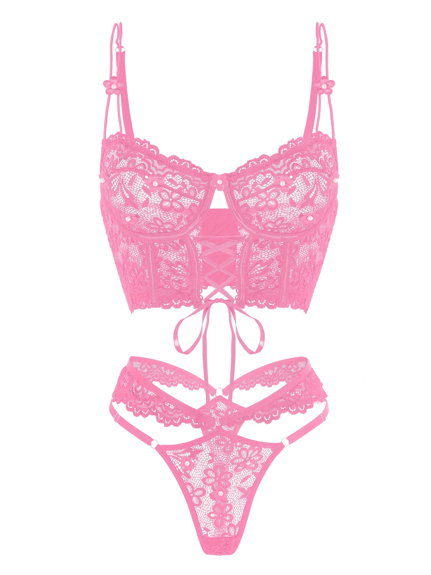 Pink Pearls Small Flower Lace Lingerie Set - Concordia Style Boutique