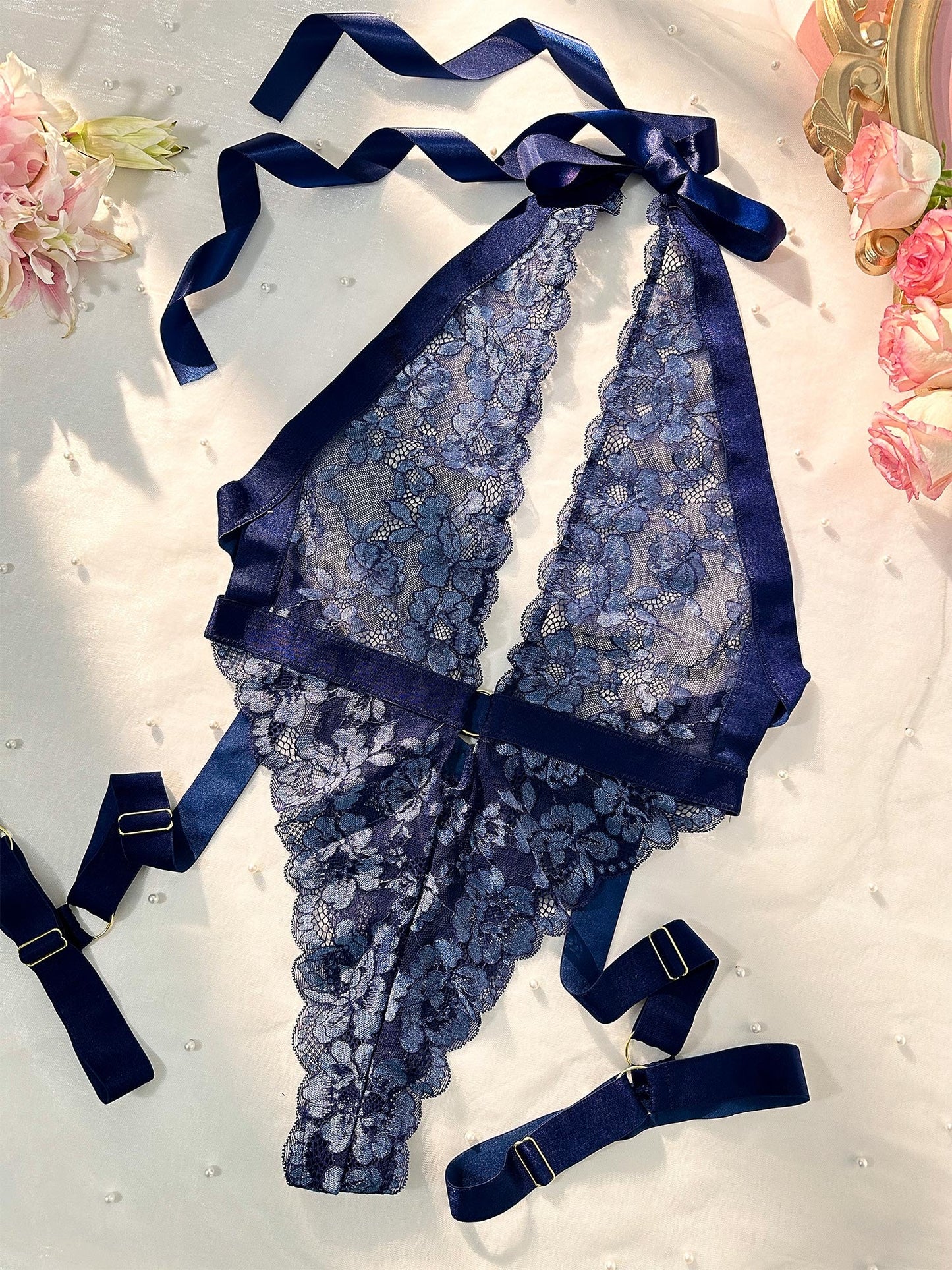 Blue Sexy Lace Suspenders Shapewear - Concordia Style Boutique