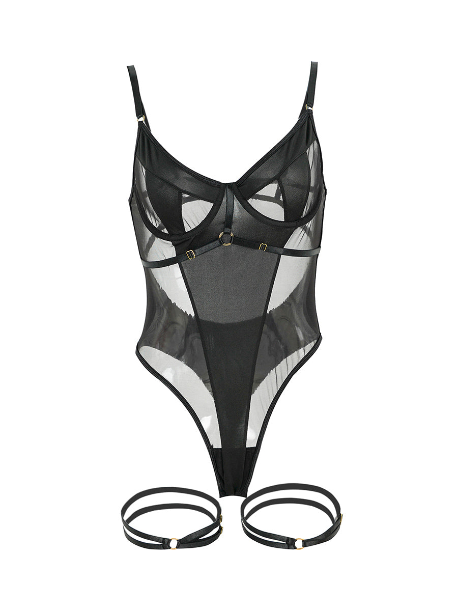 Black Stitching Hollow Halter Neck Sexy Backless Bodysuit - Concordia Style Boutique