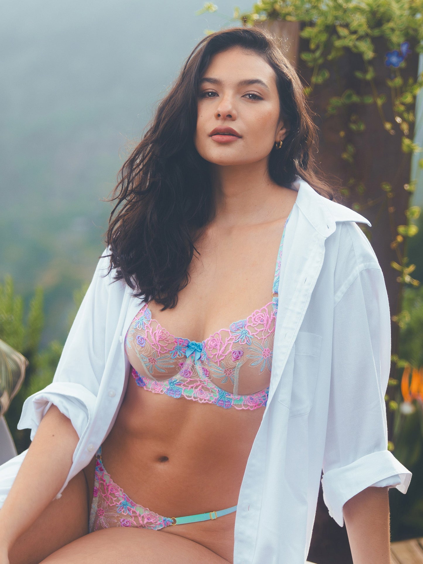 Blue Butterfly Bow Colorful Embroidered Flower Lingerie Set - Concordia Style Boutique