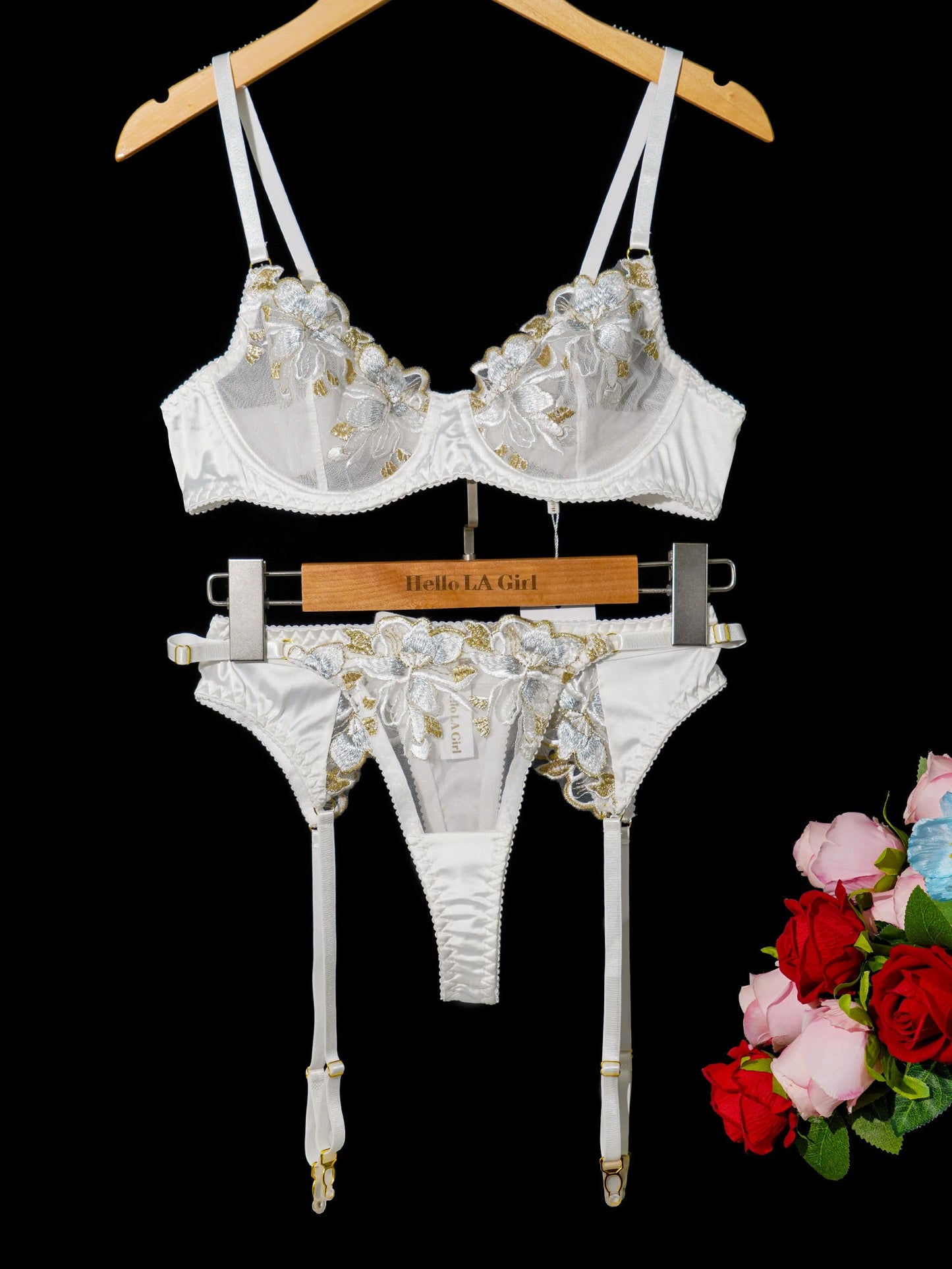 White &Gold Thread Embroidered Lingerie Set - Concordia Style Boutique