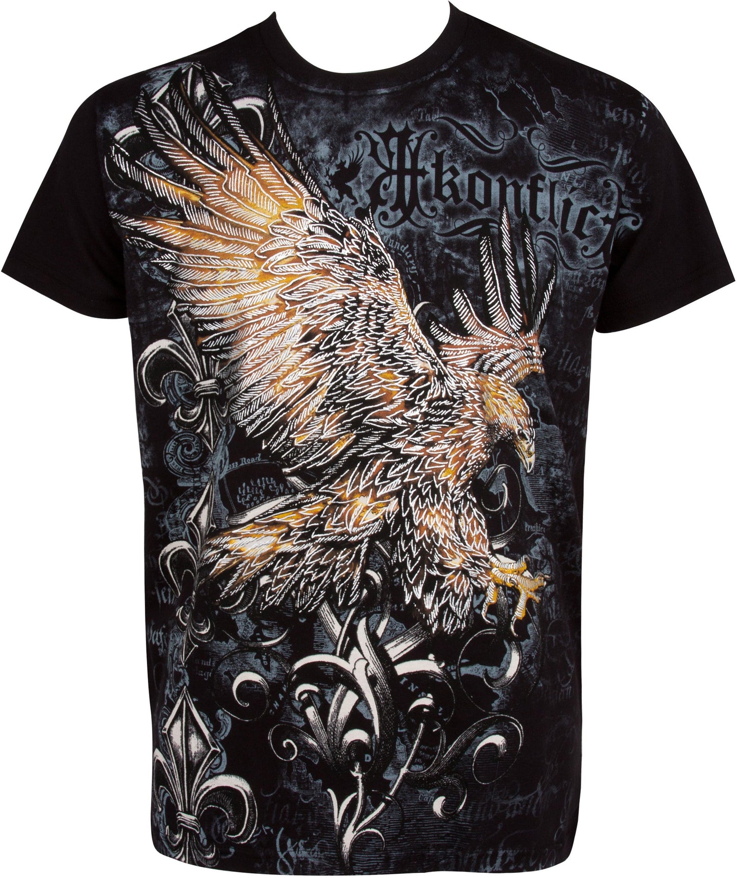 Sakkas Clutching Eagle & Fleur De Lis Metallic Silver Embossed Cotton T-Shirt - Concordia Style Boutique
