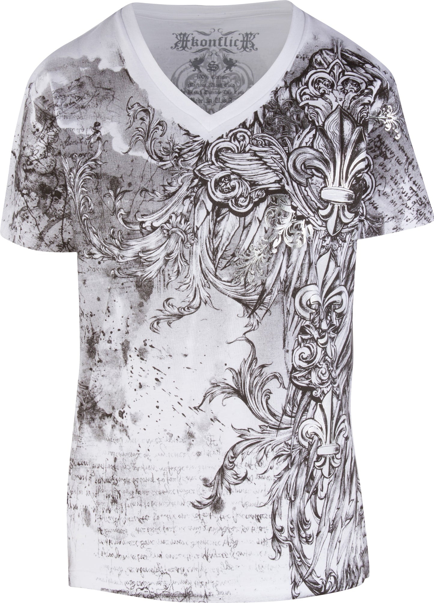 Sakkas Vines and Fleur De Lis Metallic V-Neck Mens T-Shirt - Concordia Style Boutique