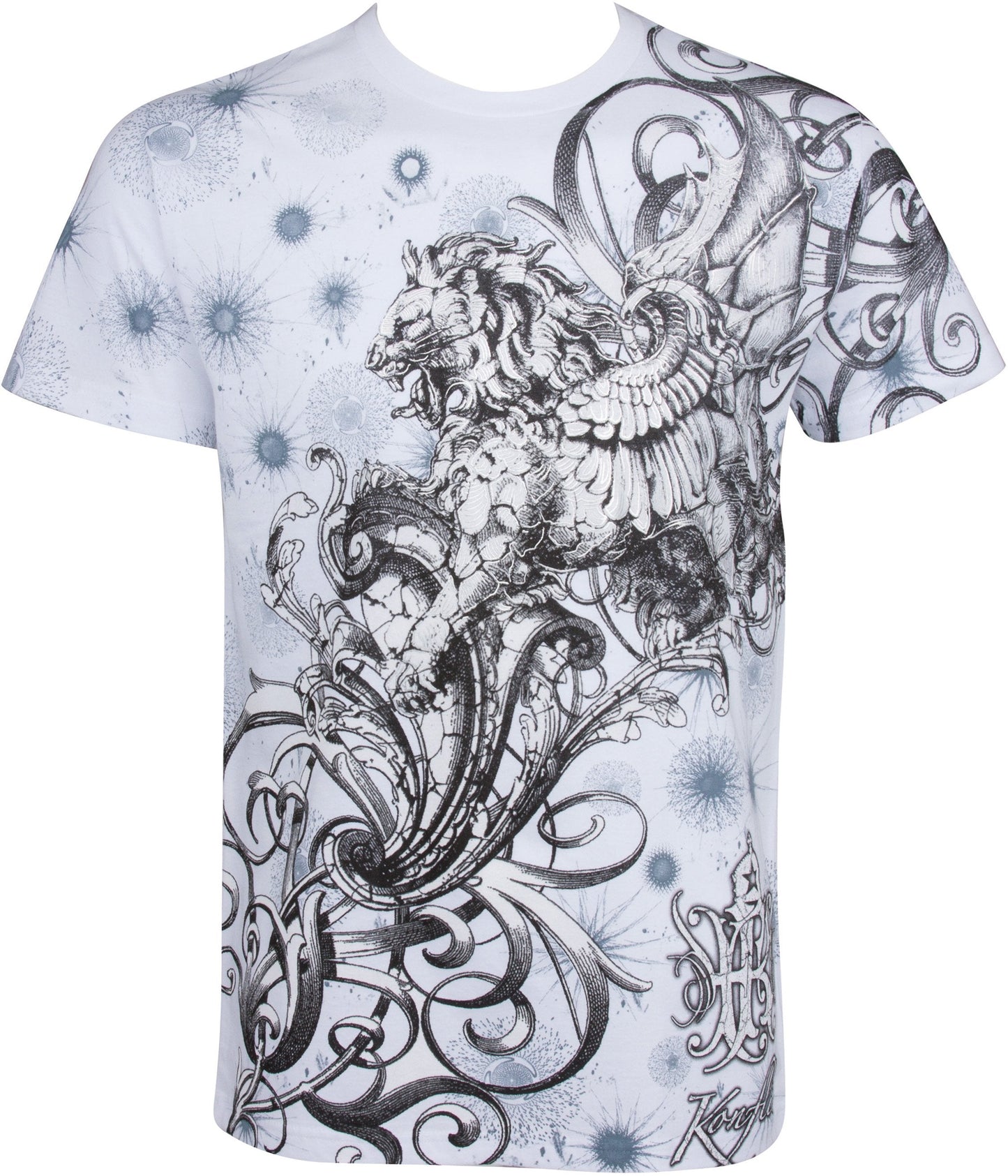 Sakkas Lion and Vines Metallic Silver Embossed Cotton Mens Fashion T-Shirt - Concordia Style Boutique