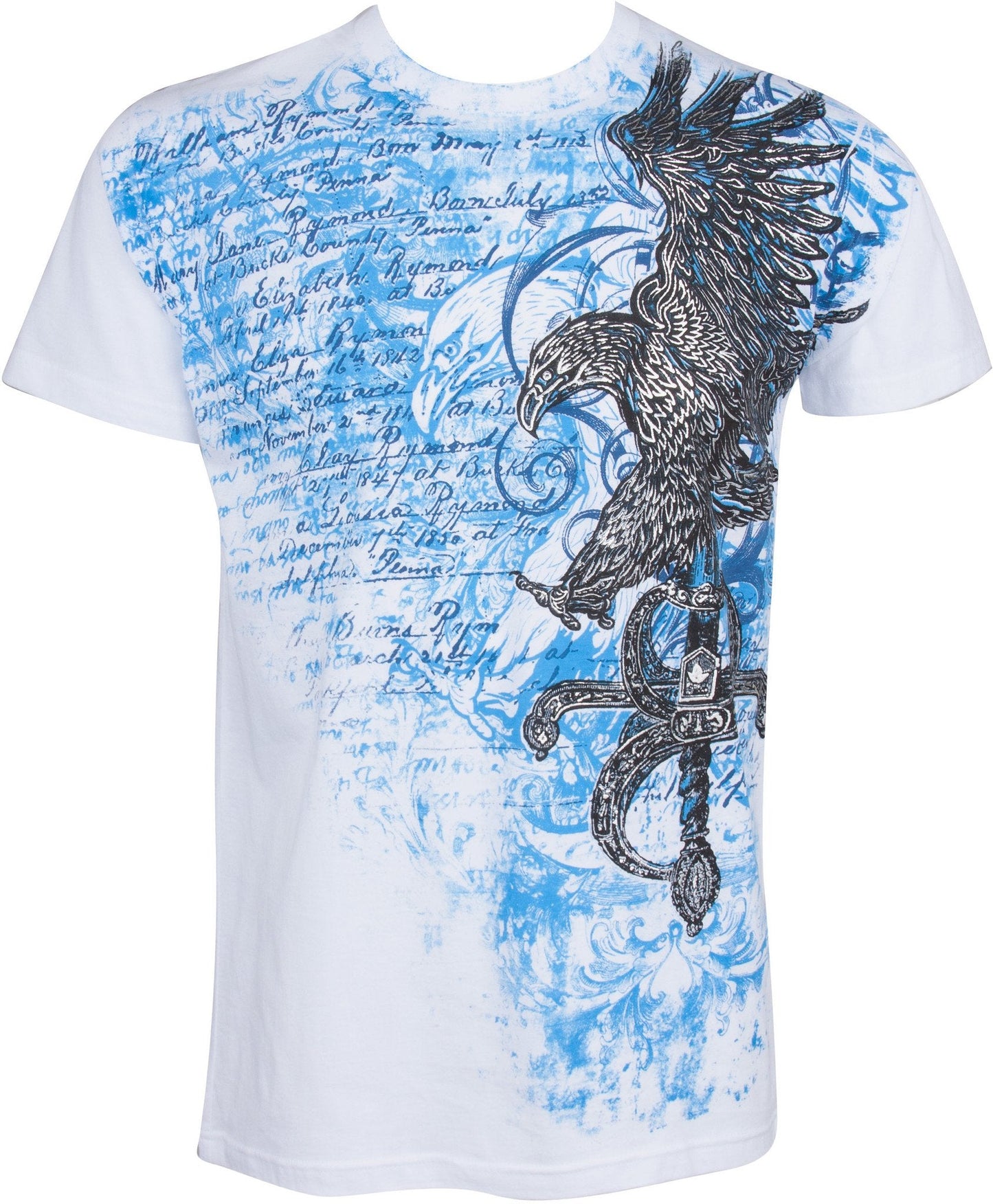 Sakkas Eagle and Sword Metallic Silver Embossed Cotton Mens Fashion T-Shirt - Concordia Style Boutique