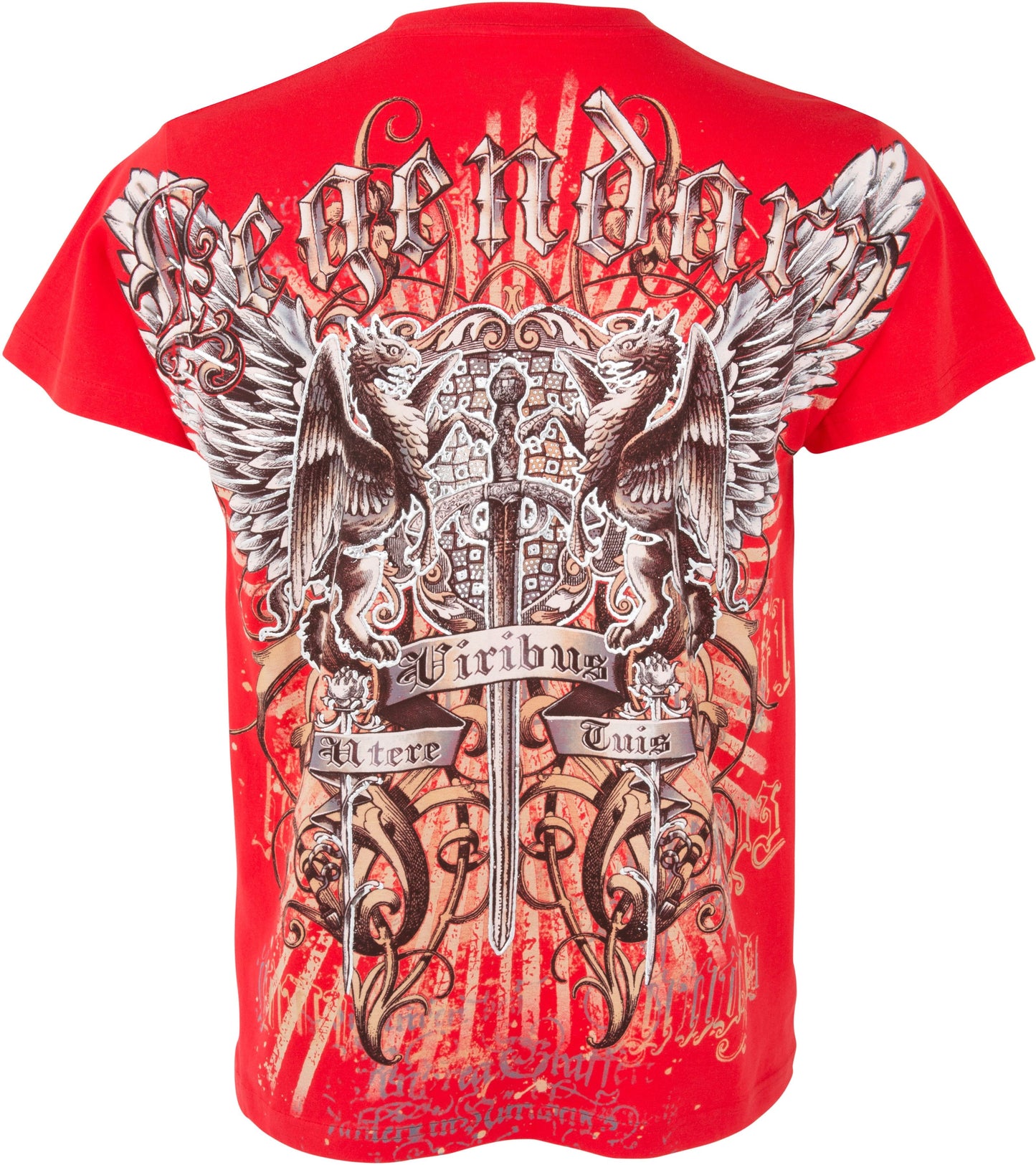 Sakkas Sword and Griffin Metallic Silver Embossed Cotton Mens Fashion T-shirt - Concordia Style Boutique