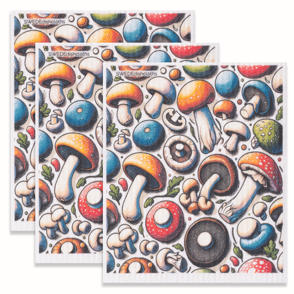 Eco-Friendly Swedish Dishcloths - Mushroom Collage Set of 3 (Paper Towel Replacements) - Concordia Style Boutique