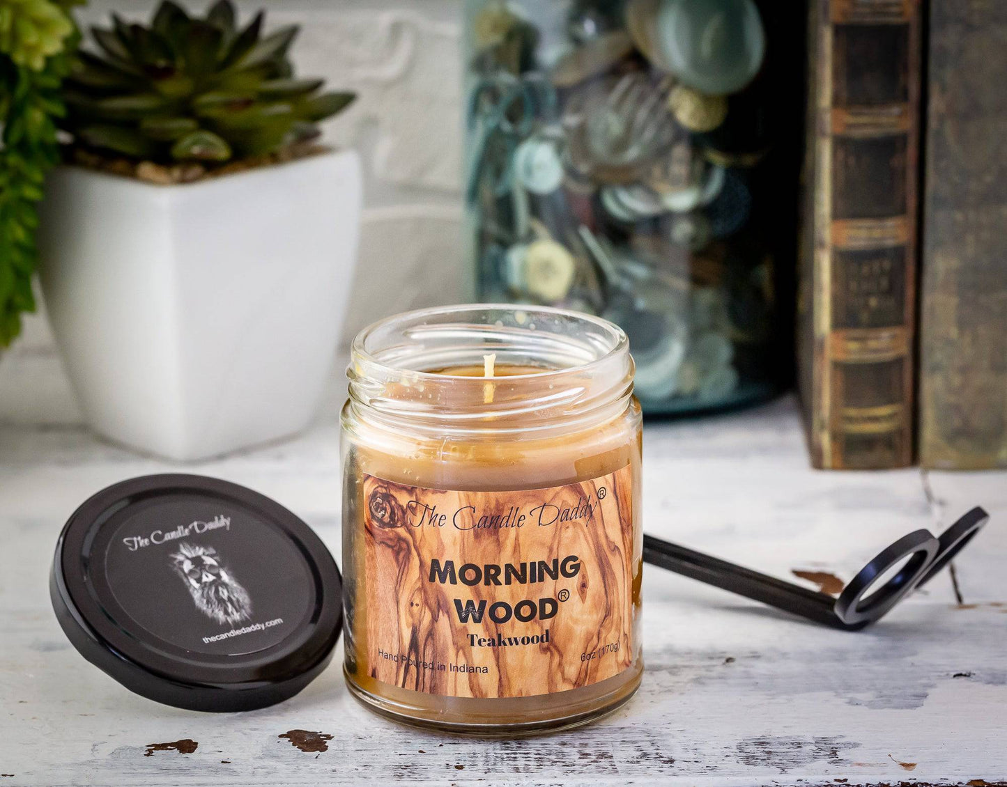Morning Wood - Teak Wood Scent - Funny 6 Ounce - The Candle Daddy