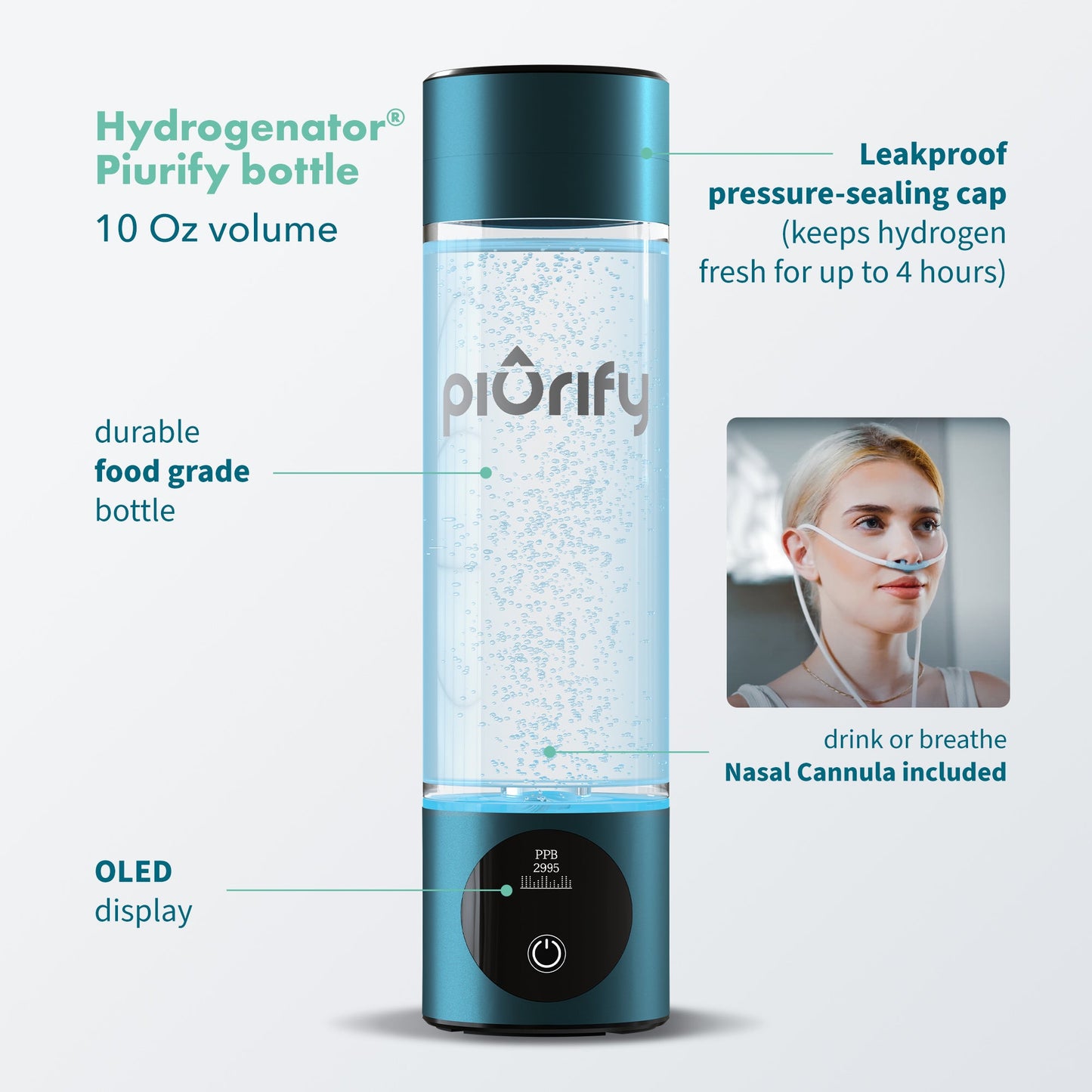 PIURIFY Hydrogenator® Bottle - Turquoise - Concordia Style Boutique