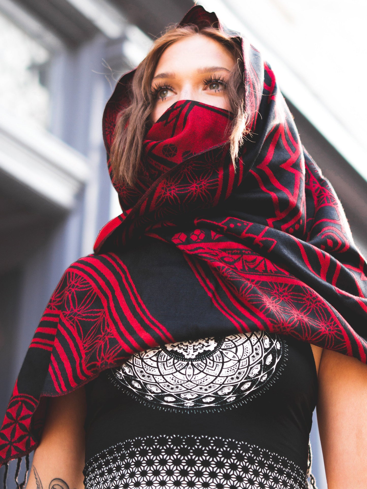 MANTRA • CRIMSON • Reversible Festival Shawl/Scarf - Concordia Style Boutique