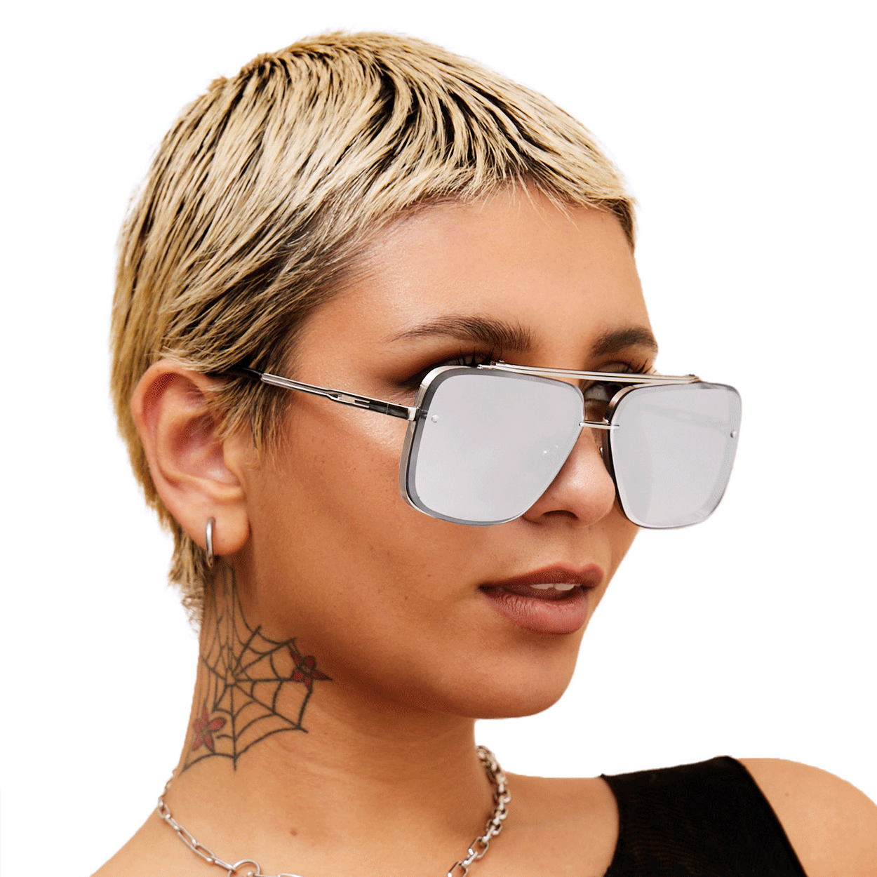 Bella - Chrome Silver Oversized Squared Aviators - Concordia Style Boutique