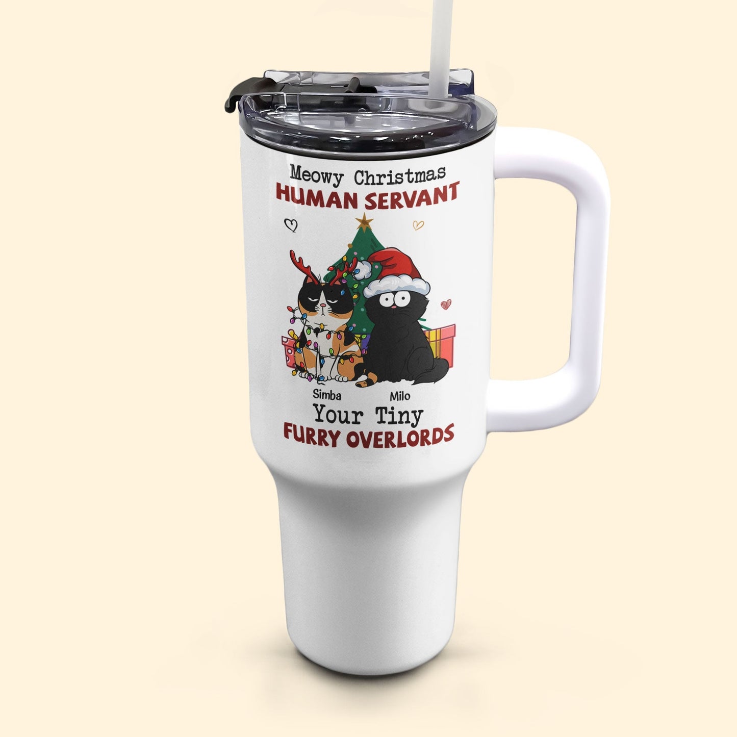 Personalized 40 oz Tumbler With Straw- " Meowy Christmas, Human Servant" - Personalized Gift - Premium Tumbler from Concordia Style Boutique - Just $32.22! Shop now at Concordia Style Boutique