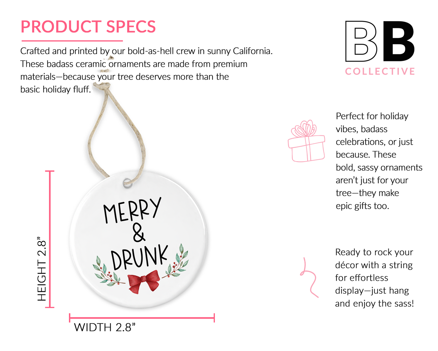 "Merry & Drunk" Ornament - Cheeky Holiday Decor