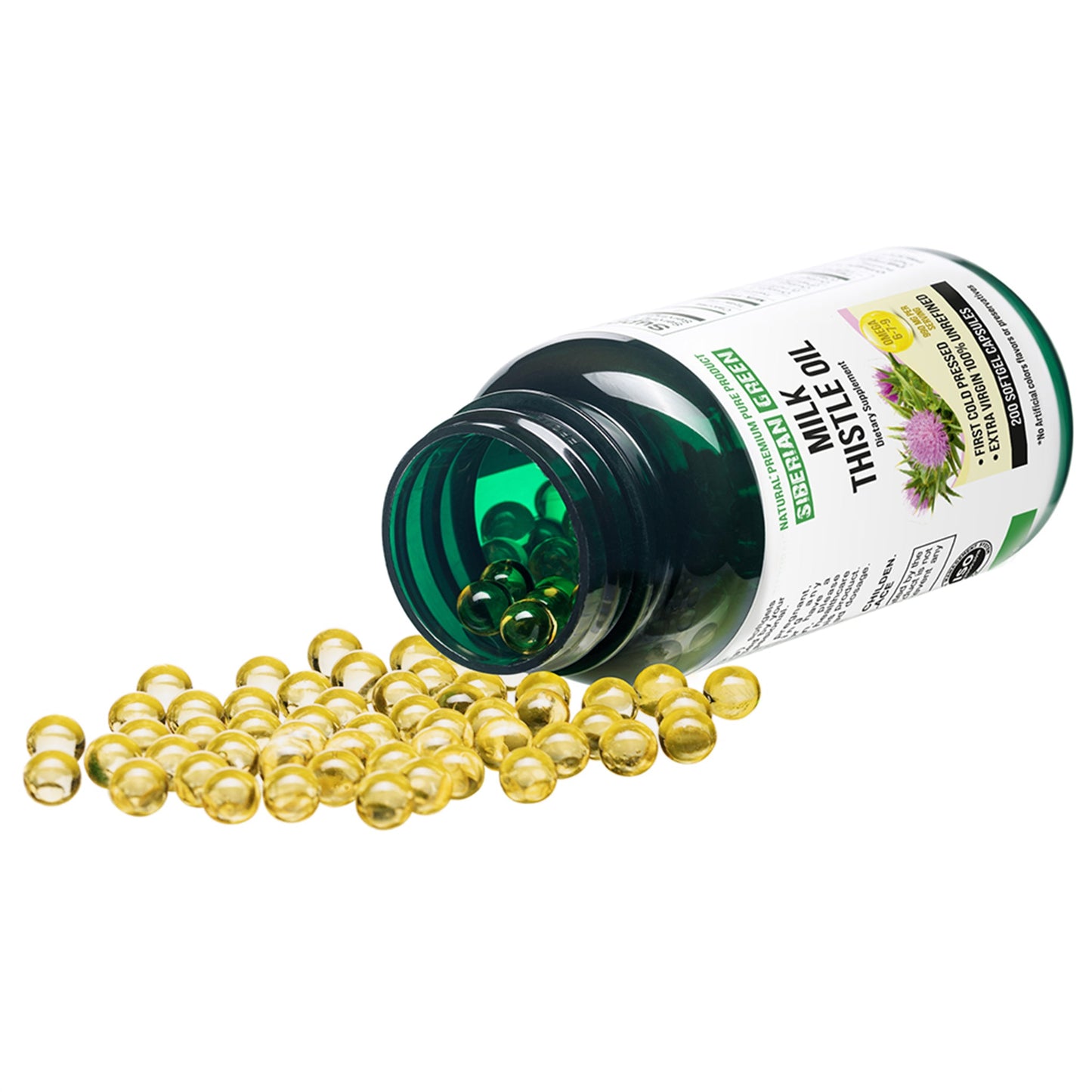 Siberian Green Milk Thistle Oil Capsules 200 Softgels Wild Harvested Siberia Altai Cold Pressed Unrefined - Concordia Style Boutique