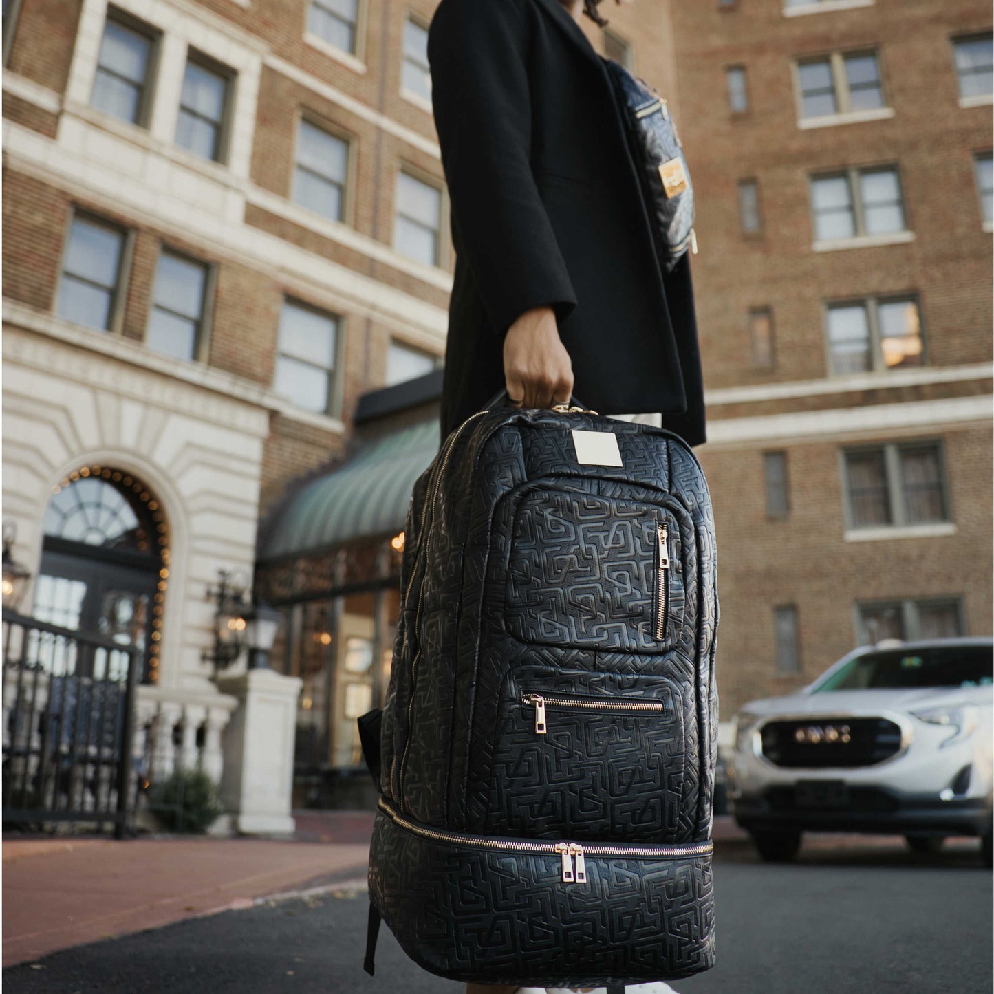 Black Monogram Leather Patented Carry-On Backpack