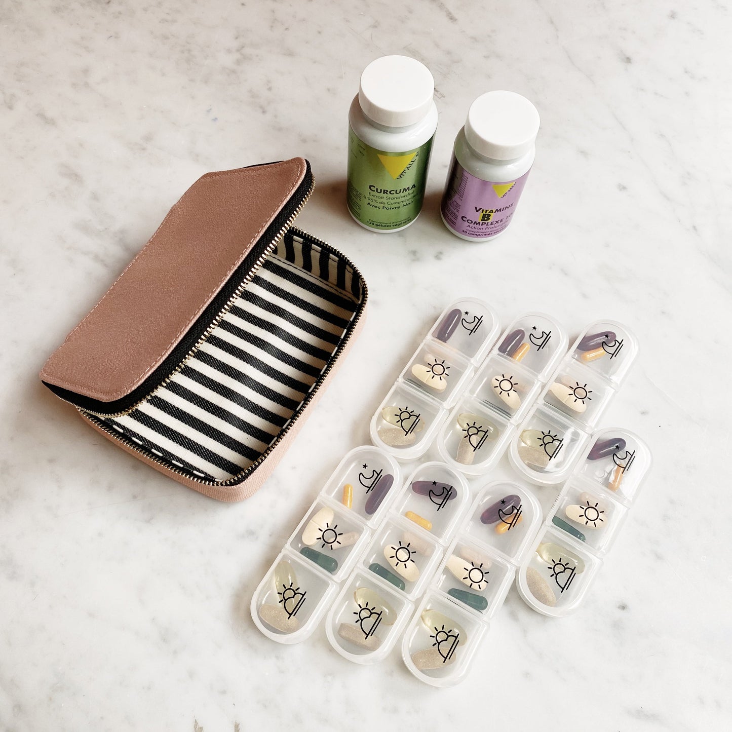 Large Pill Travel Case with Individual Daily Pill Organizer, Pink/Blush - Concordia Style Boutique