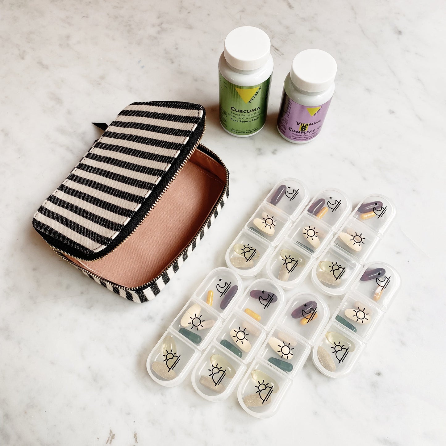 Large Pill Travel Case with Individual Daily Pill Organizer, Striped - Concordia Style Boutique