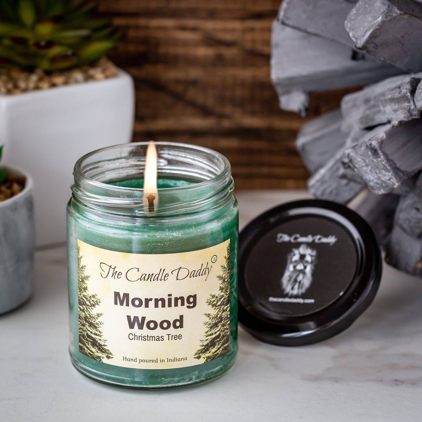Morning Wood Christmas Holiday Candle - Funny Blue Spruce Pine Tree Scented Candle - Funny Holiday Candle for Christmas, New Years - Long Burn Time, Holiday Fragrance, Hand Poured in USA - 6oz
