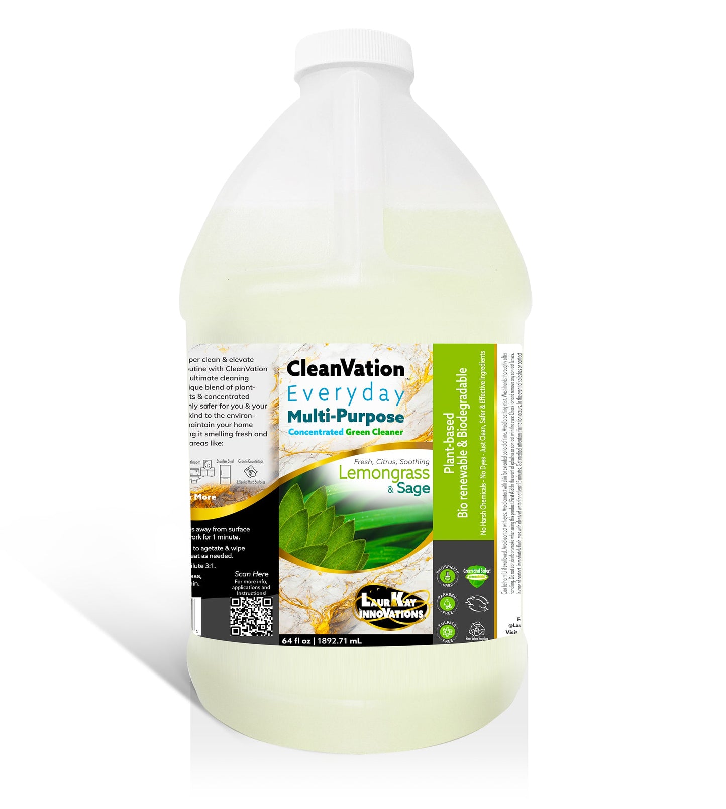 CleanVation Everyday™ 64 fl oz Refill: All Purpose Safer & Effective Concentrated Multi-Surface Cleaner