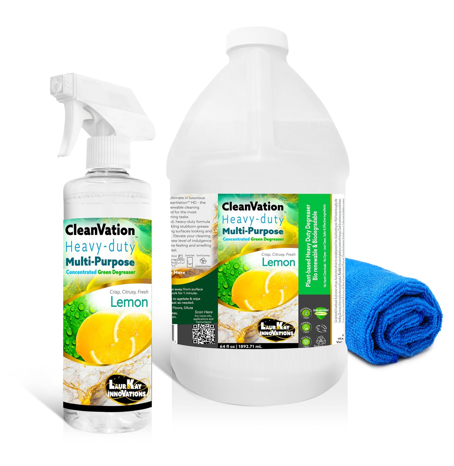 CleanVation™ Heavy Duty Concentrated Safe Degreaser 3 in 1 Multi-Surface and Carpet Stain Cleaner 16 fl oz with 64 fl oz Refill Bundle - Available in Lemon and Lavender