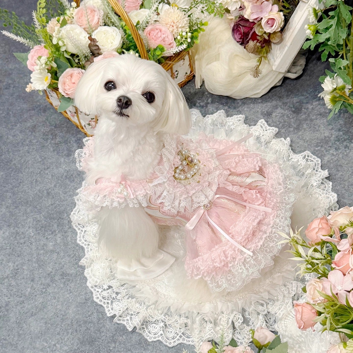 Handmade Romantic Puppy Gown Pink Lace