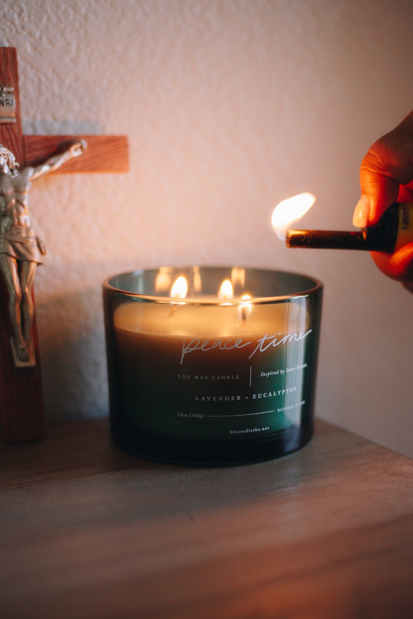 Peace Time Candle – St. Francis of Assisi 12 oz Soy Candle with Lavender & Eucalyptus – 3-Wick, Clean Burn - Concordia Style Boutique