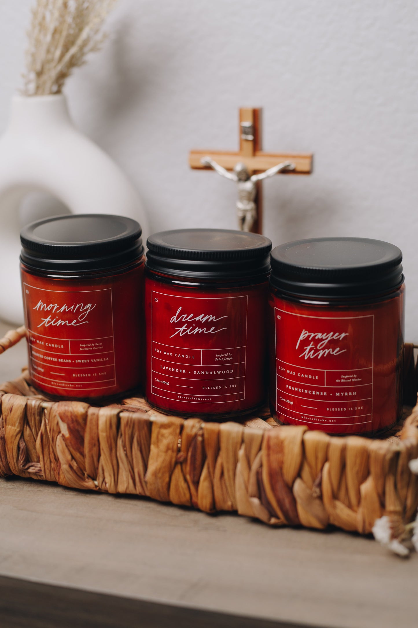 Prayer Time Candle – Our Blessed Mother Soy Candle – 8 oz Frankincense & Myrrh Wood Wick – Clean, Sacred Burn - Concordia Style Boutique