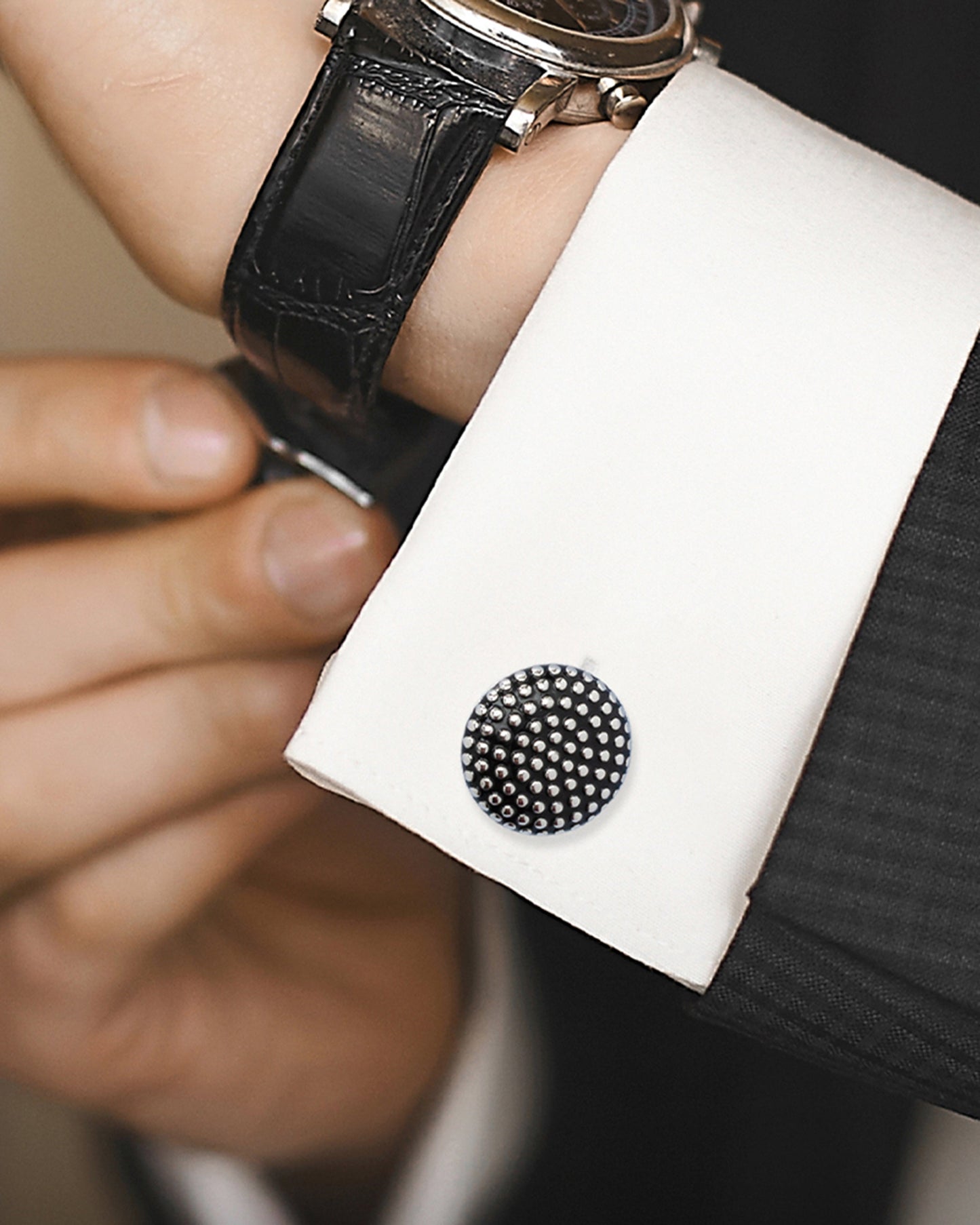 Silver Circle Dot Texture Cufflinks - Concordia Style Boutique