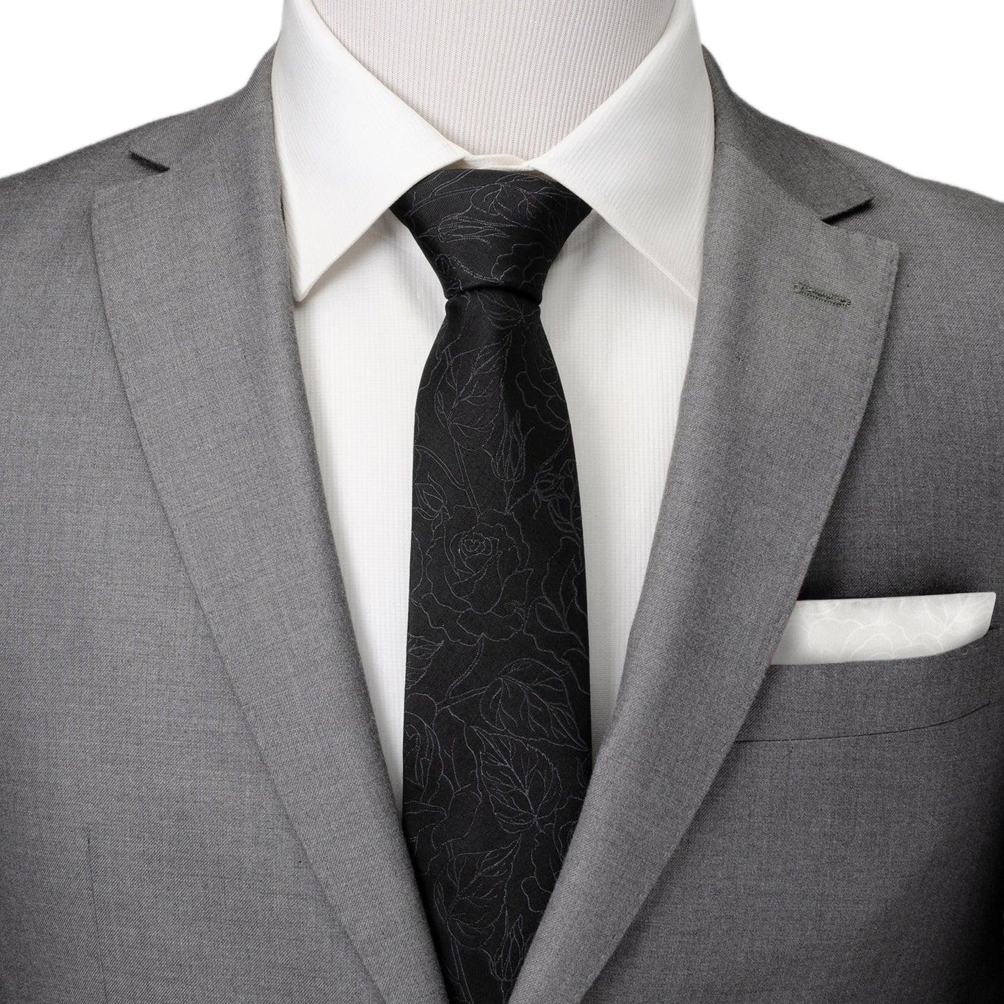 Black Floral Tie and Pocket Square Gift Set - Concordia Style Boutique