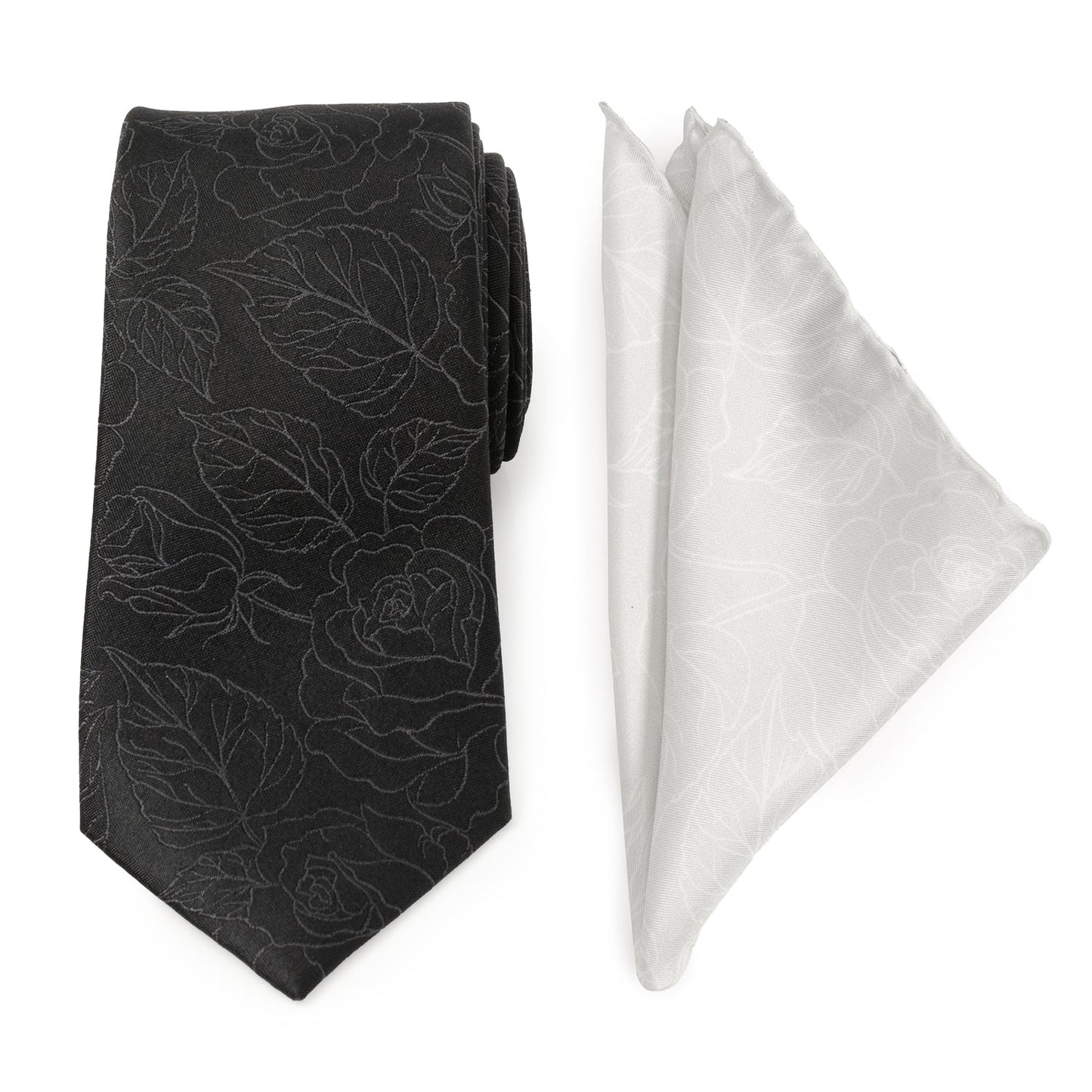 Black Floral Tie and Pocket Square Gift Set - Concordia Style Boutique