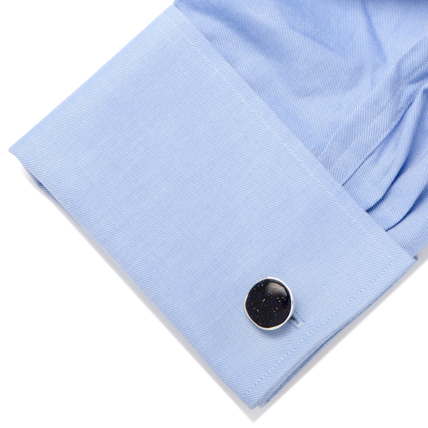 Sterling Silver Classic Round Blue Goldstone Cufflinks - Concordia Style Boutique