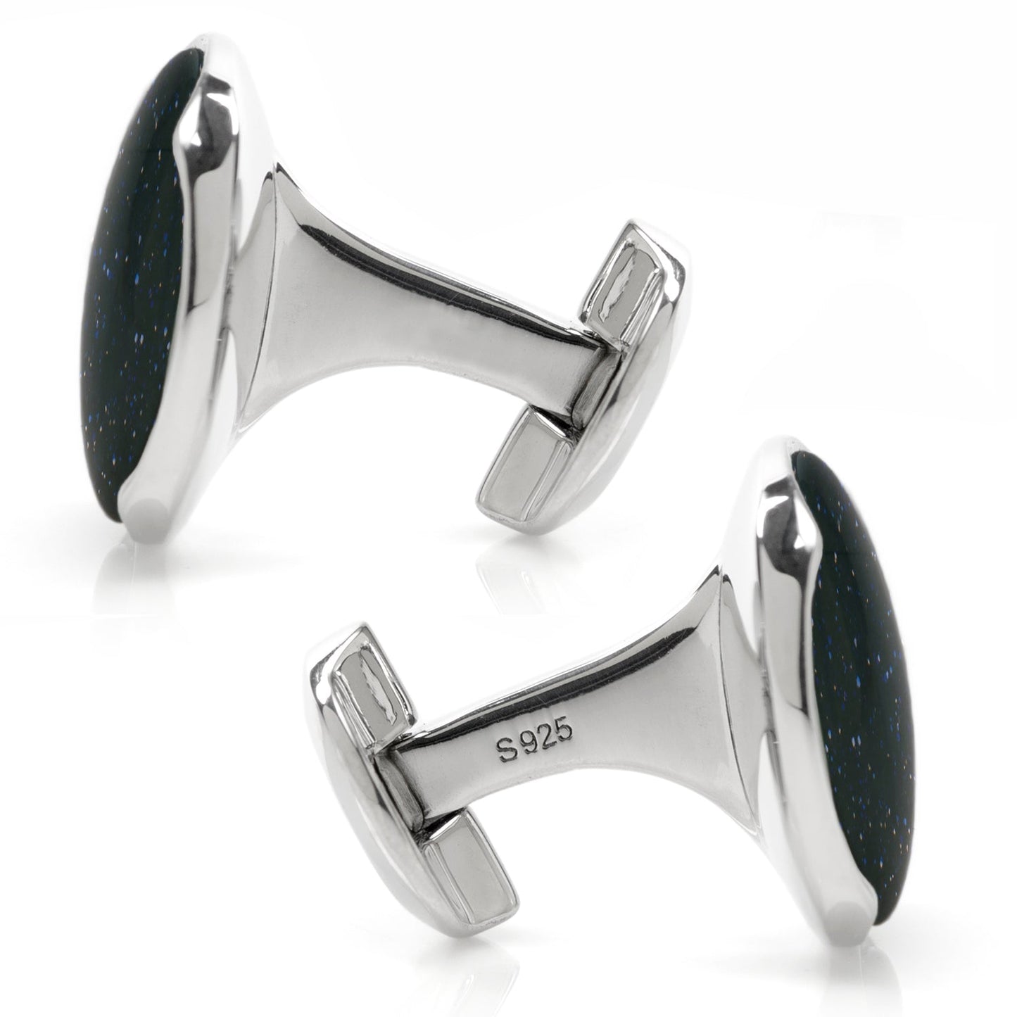 Sterling Silver Classic Round Blue Goldstone Cufflinks - Concordia Style Boutique