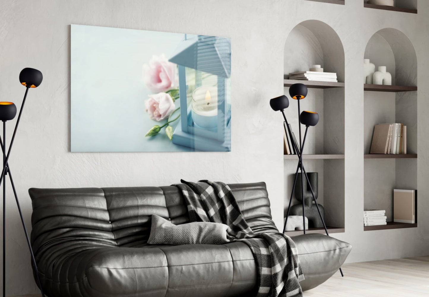 Candle & Rose Glass Wall Art