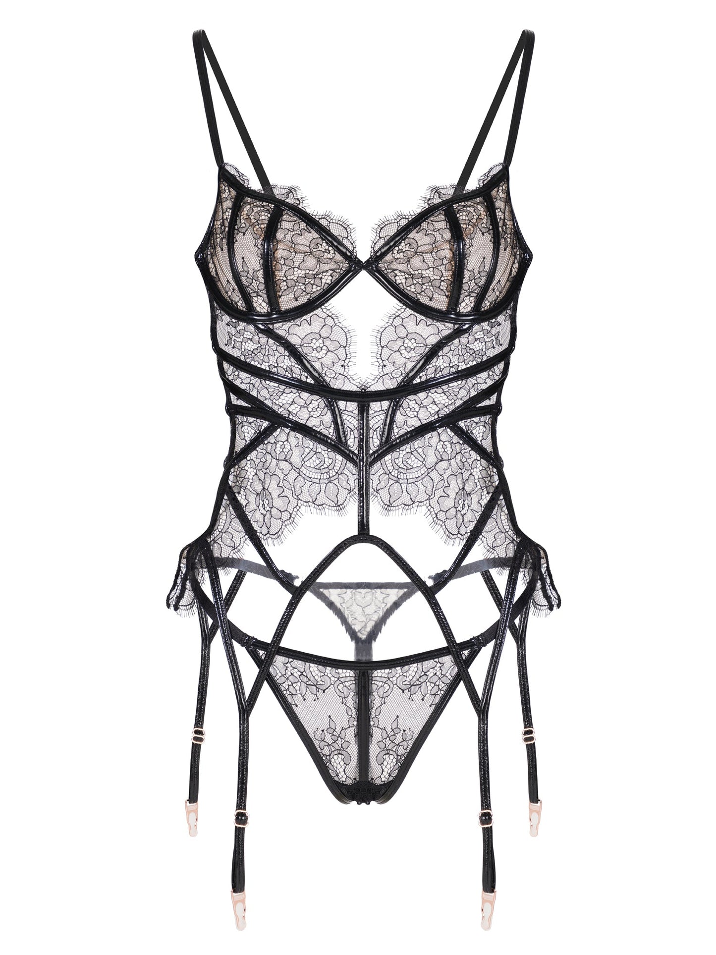 Seductive Black Patent Leather Lingerie Set - Concordia Style Boutique