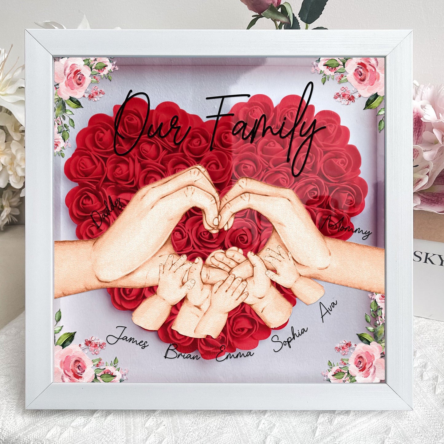 Personalized Flower Shadow Box - "Our Family Hands " - Personalized Gift - Premium Flower Shadow Box from Concordia Style Boutique - Just $33.36! Shop now at Concordia Style Boutique