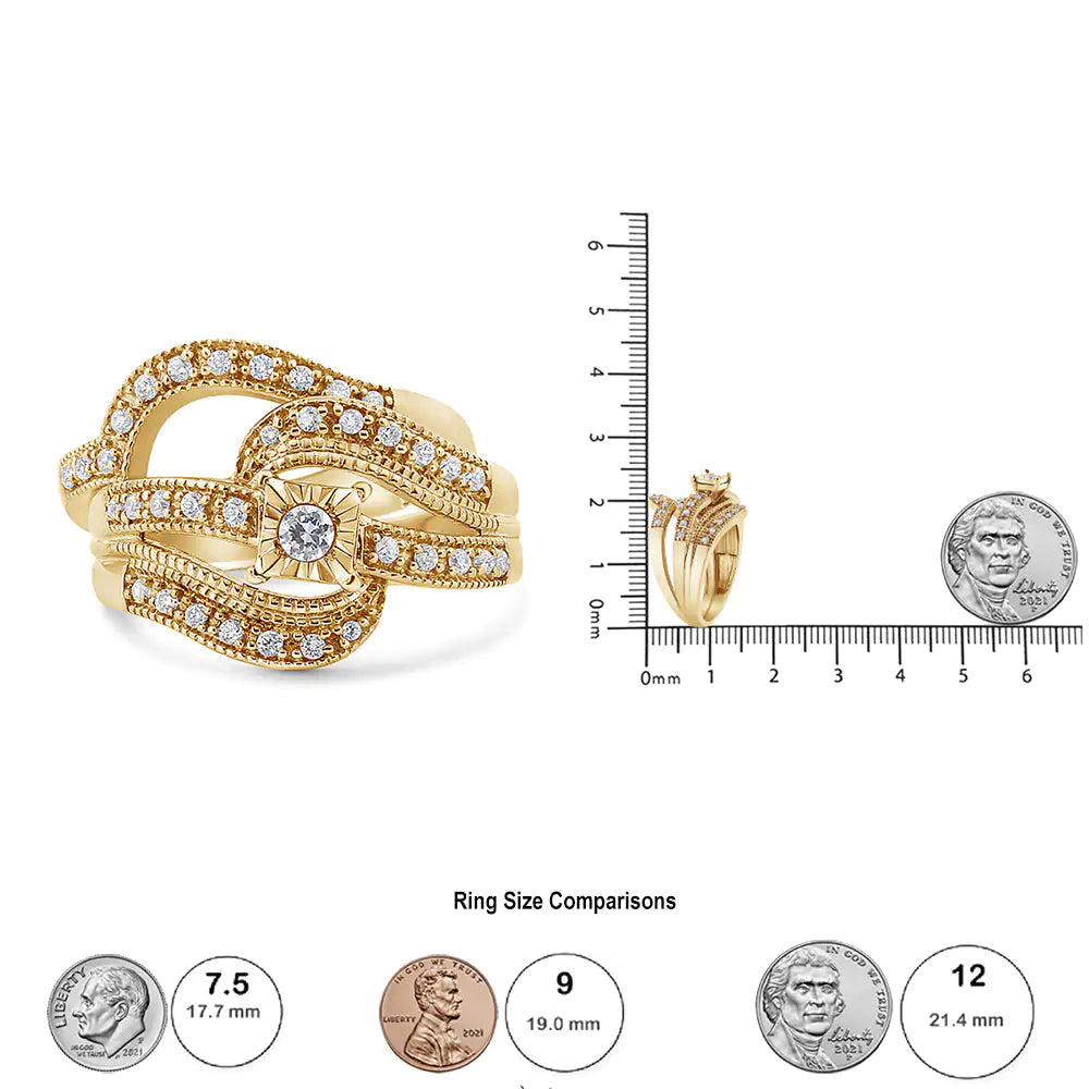 *45 Left* .925 Sterling Silver 1/3 Cttw Round Diamond Crisscross Engagement Ring Bridal Set (H-I Color, I1-I2 Clarity ) - Concordia Style Boutique