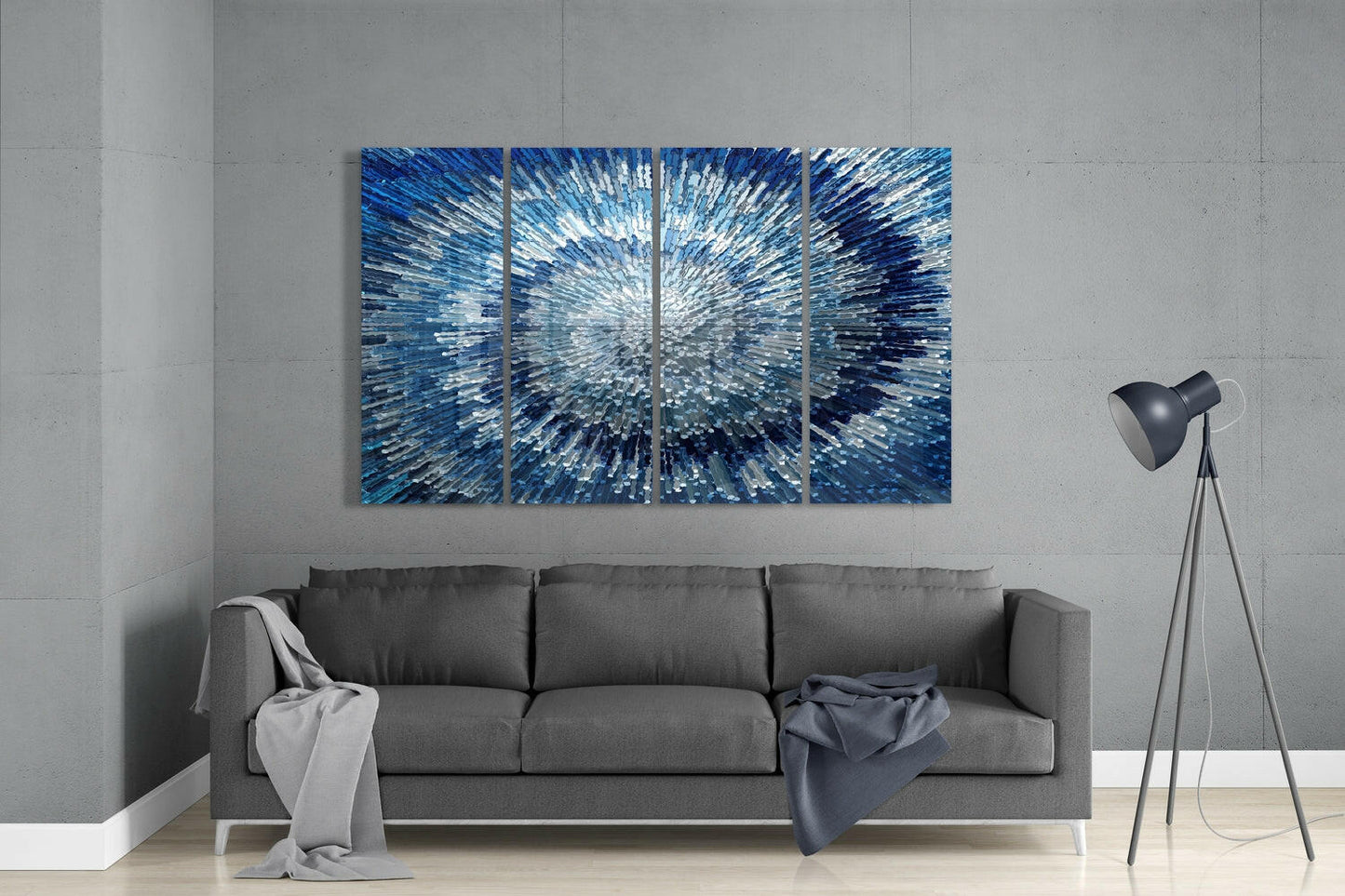Blue Spiral 4 Pieces Mega Glass Wall Art (59"x36")