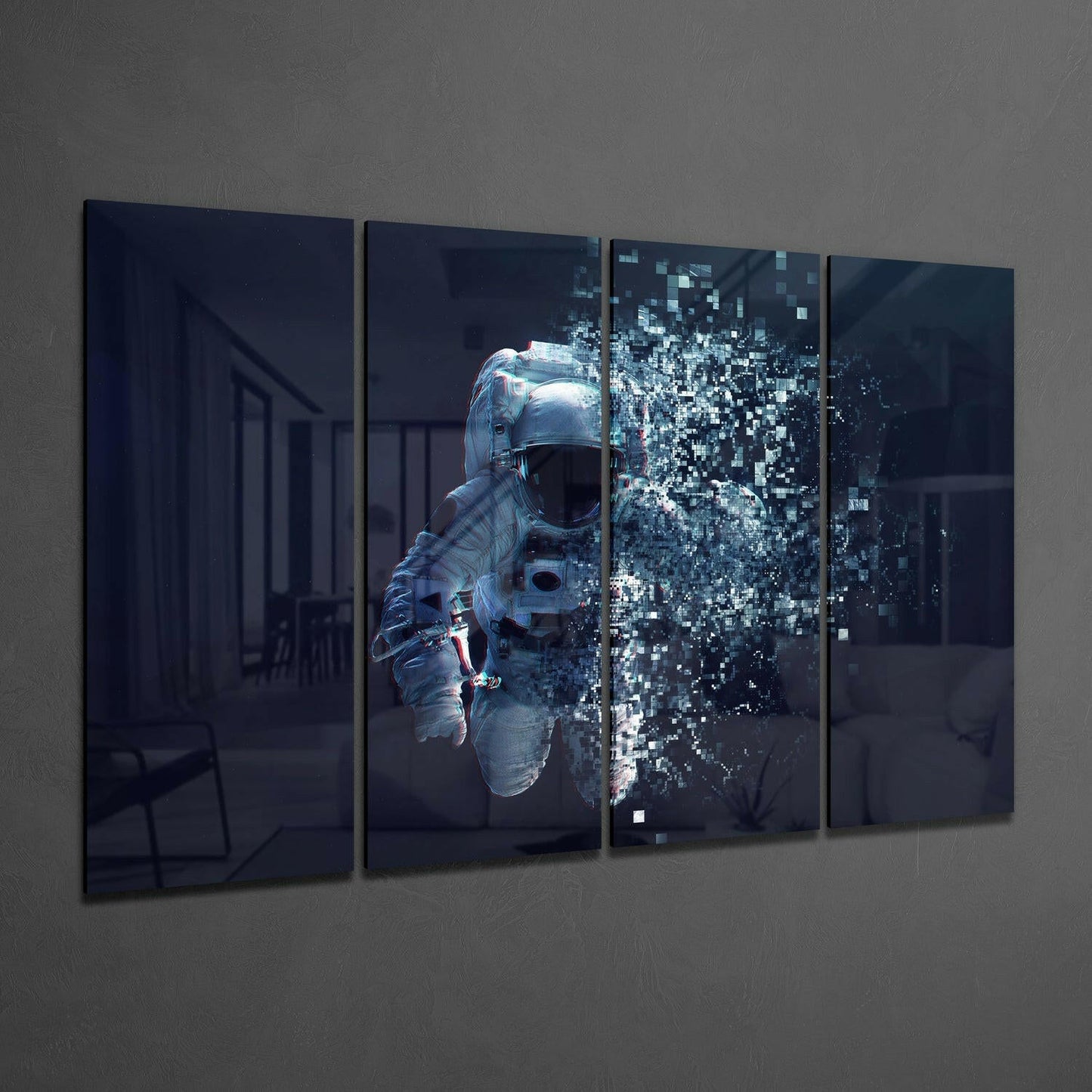 Astronaut 4 Pieces Mega Glass Wall Art (59"x36")