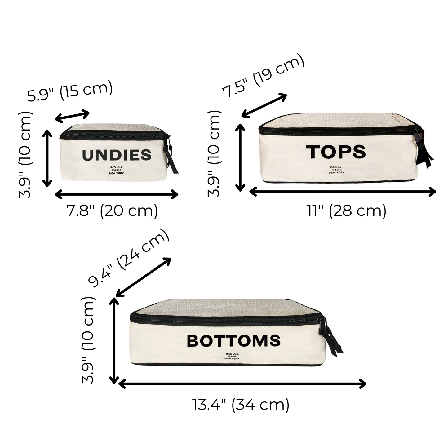 Cotton Packing Cubes, Print, 3-pack Cream - Concordia Style Boutique