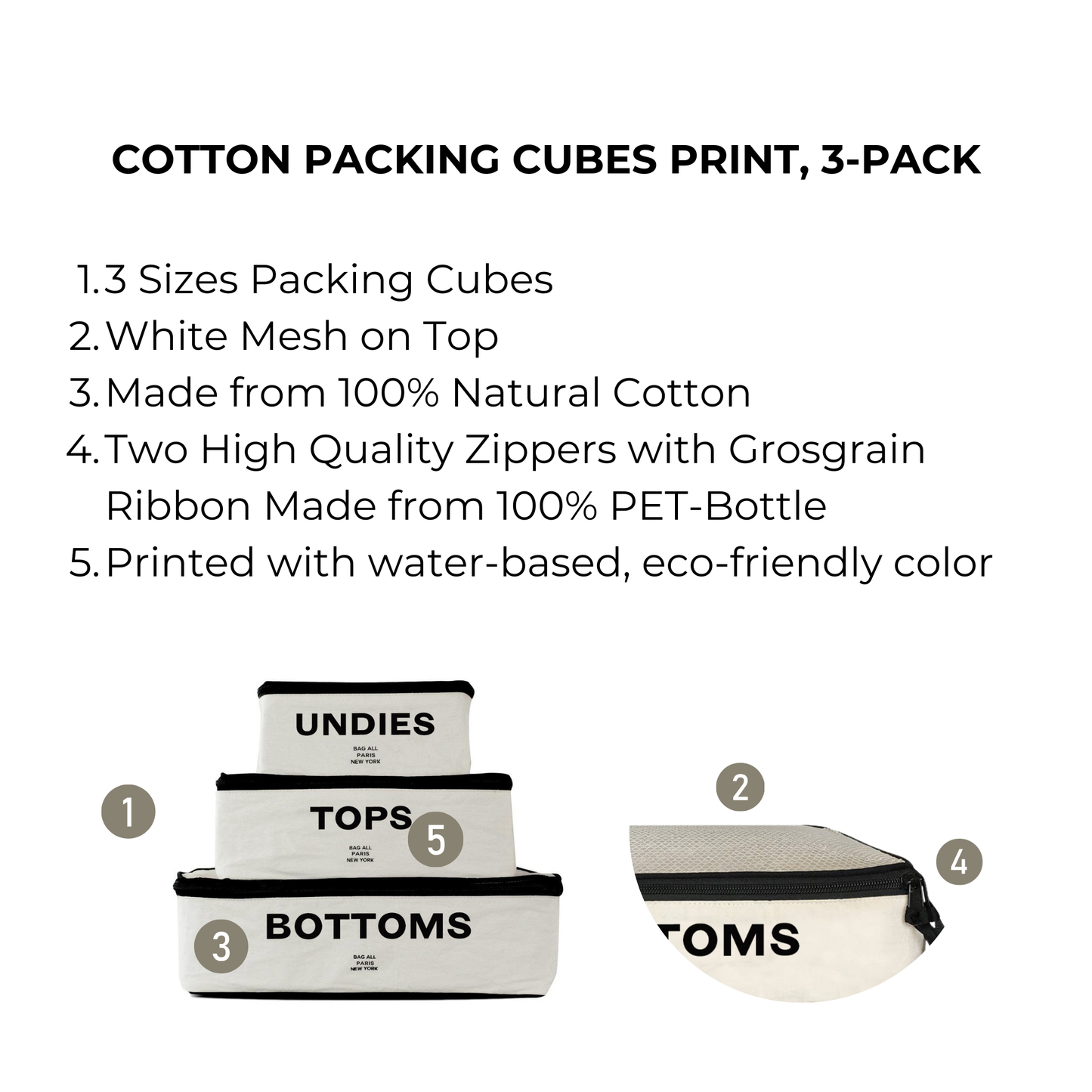 Cotton Packing Cubes, Print, 3-pack Cream - Concordia Style Boutique