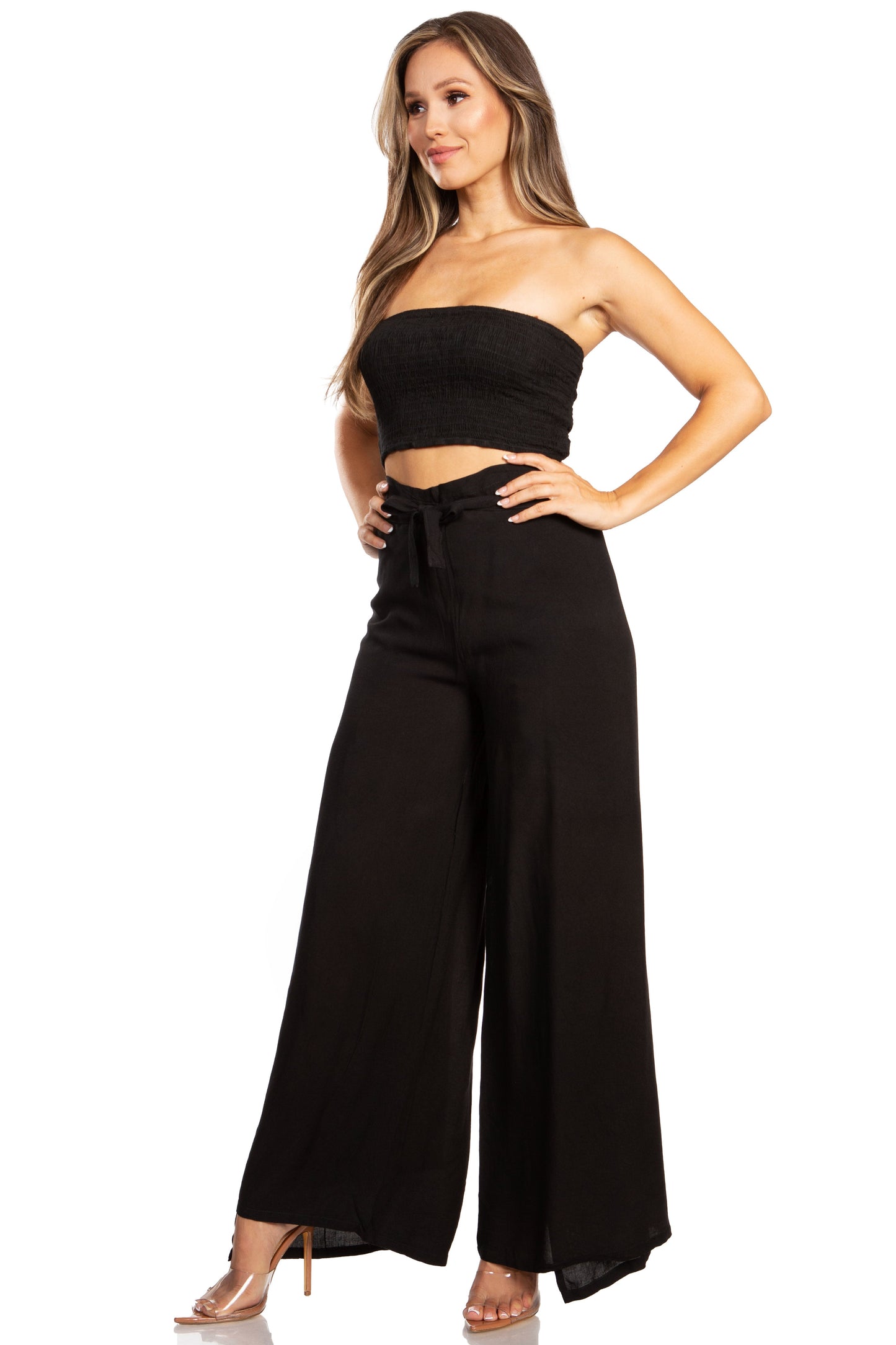 Sakkas Samantha Women's Bandeau Tube Top & Wide leg Gaucho Pants Set Palazzo Boho - Concordia Style Boutique