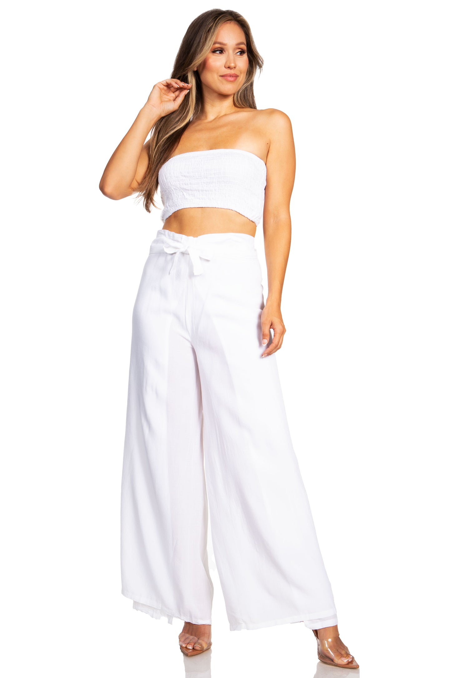 Sakkas Samantha Women's Bandeau Tube Top & Wide leg Gaucho Pants Set Palazzo Boho - Concordia Style Boutique