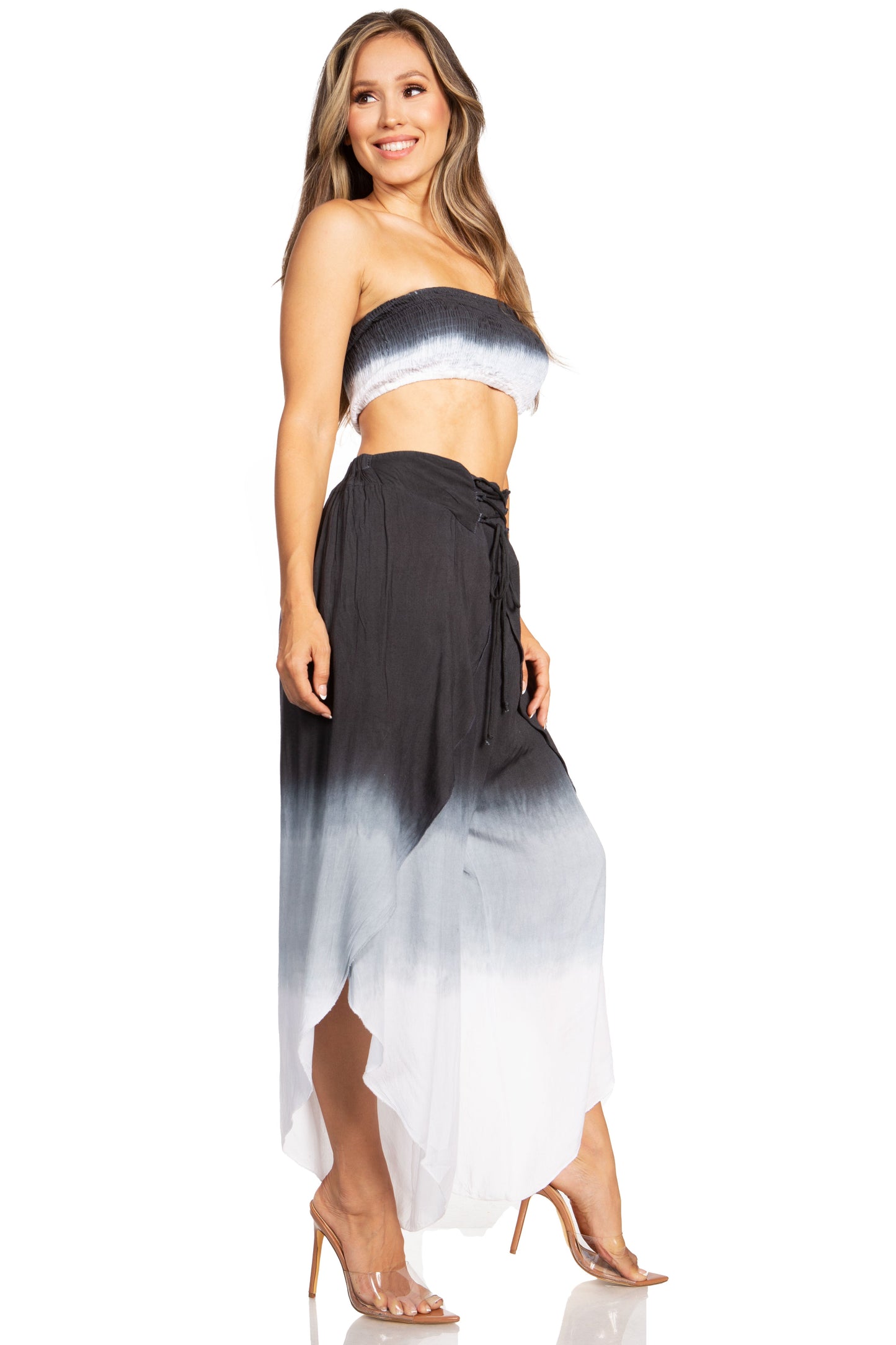 Sakkas Vanessa Women's Bandeau Tube Top & Wide leg Gaucho Pants Set Palazzo Boho - Concordia Style Boutique