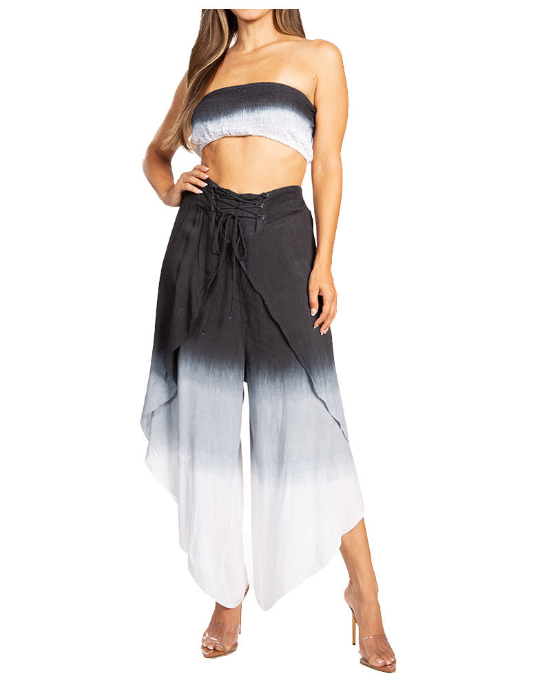 Sakkas Vanessa Women's Bandeau Tube Top & Wide leg Gaucho Pants Set Palazzo Boho - Concordia Style Boutique