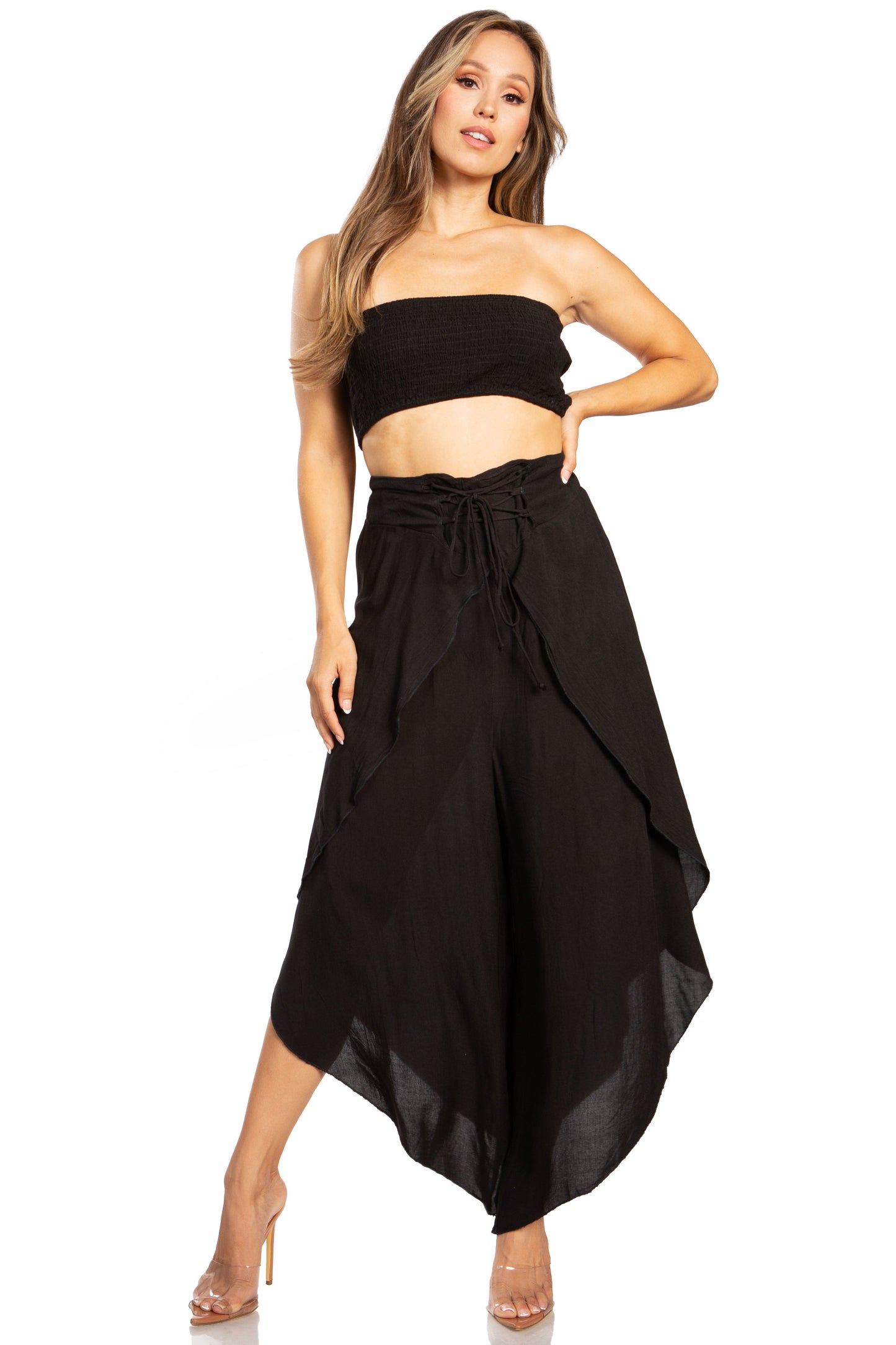 Sakkas Vanessa Women's Bandeau Tube Top & Wide leg Gaucho Pants Set Palazzo Boho - Concordia Style Boutique