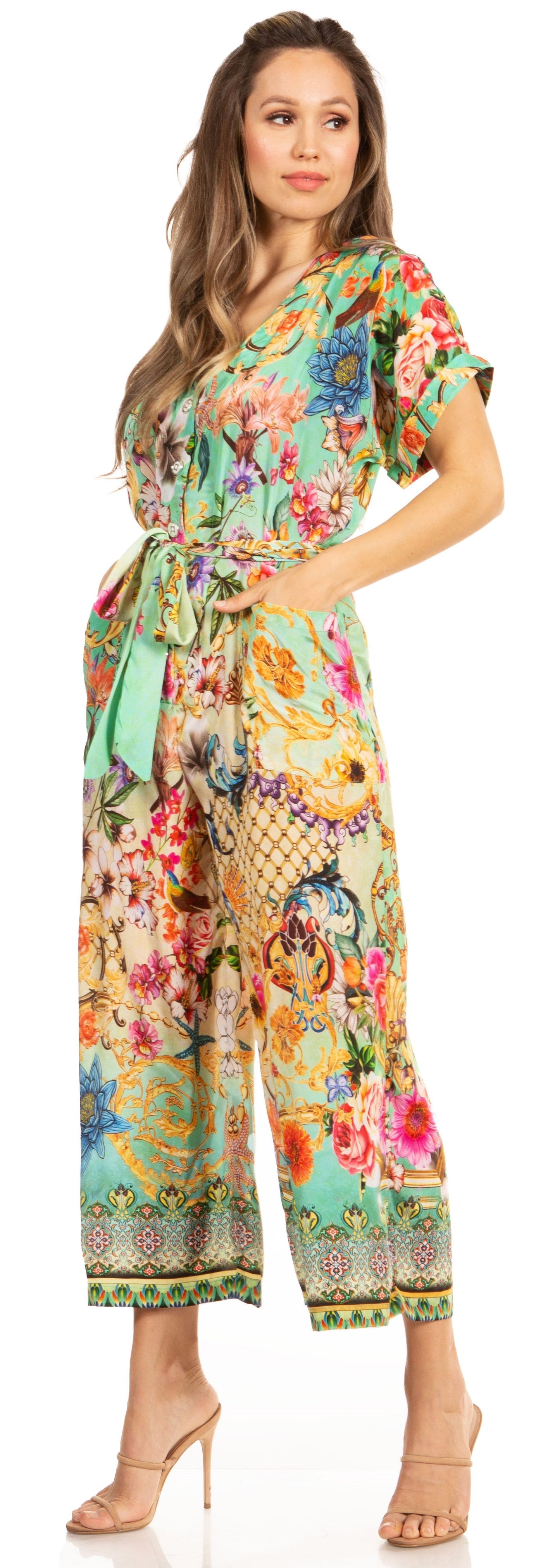 Irise Women's Casual Boho Jumpsuit with Short Sleeves, V-Neck, and Floral Print - Includes Pockets by Sakkas - Concordia Style Boutique